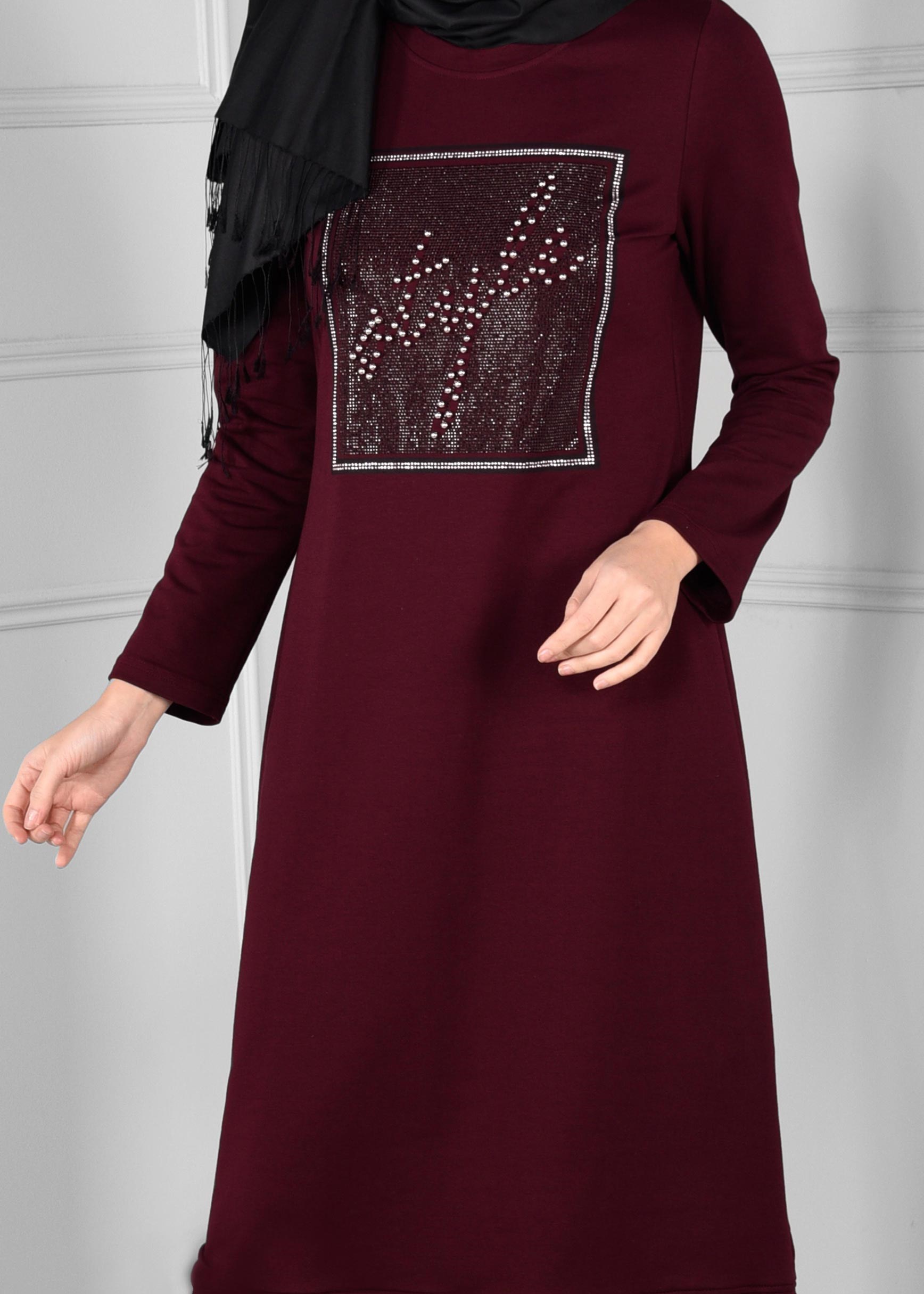 Vêtements hijab ROUGE BORDEAUX ROBE EN SPORT À VOLANTS 4747 