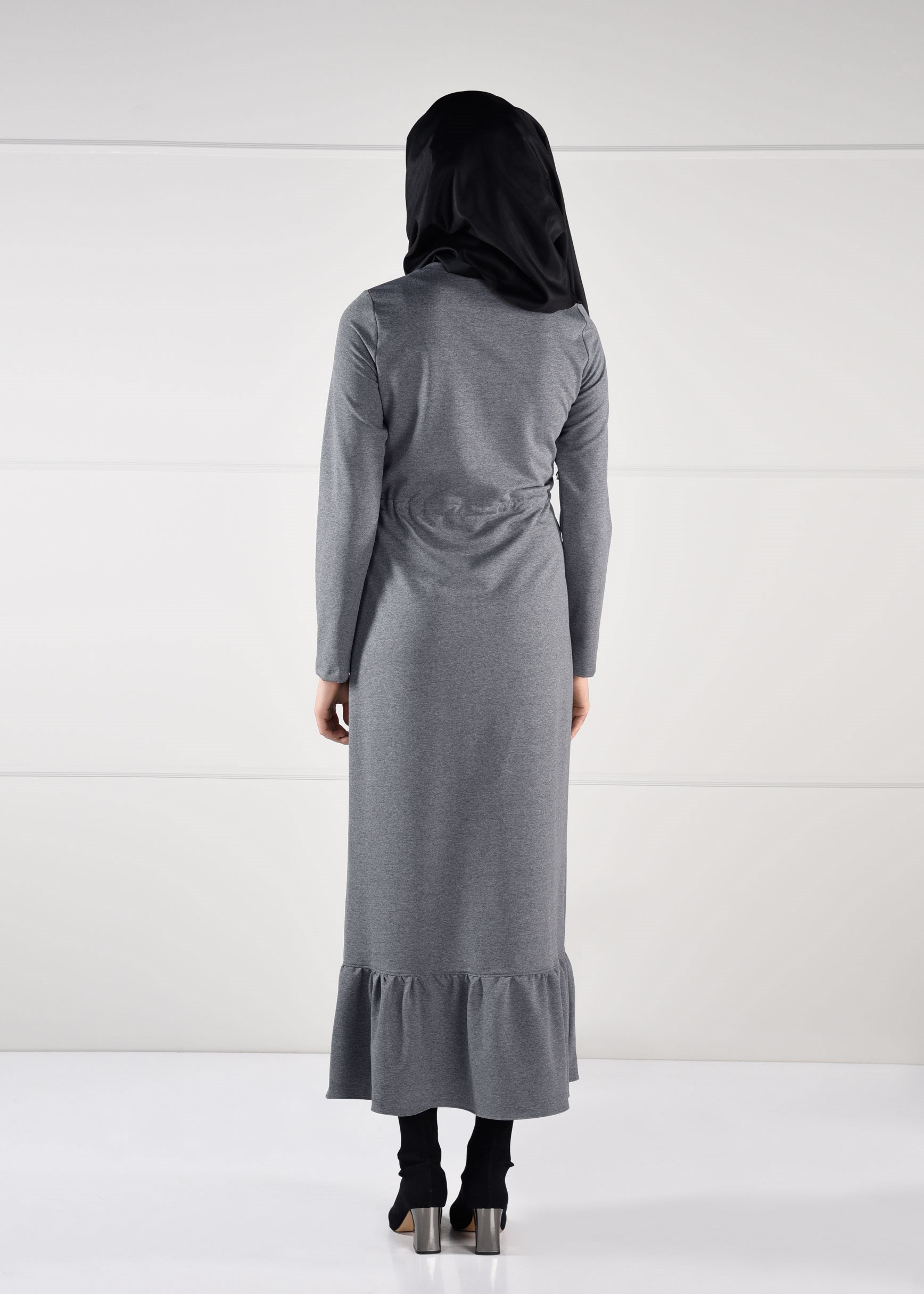 Vêtements hijab GRIS ROBE À IMPRIMÉE TAILLE-NOUÉE  4795 