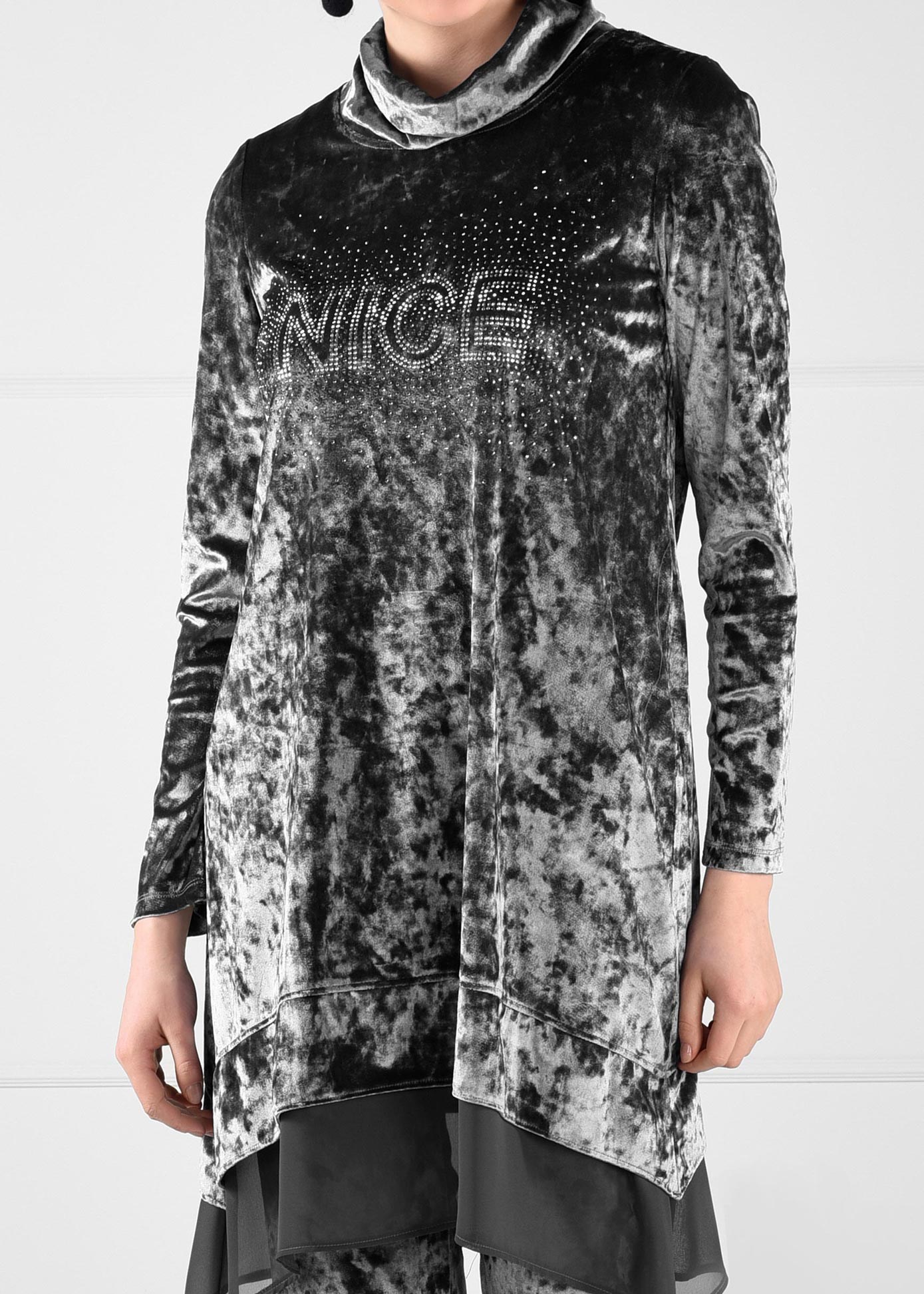 Tesettür giyim GRİ ŞİFON DETAYLI TAŞ BASKI KADİFE 2Lİ PANTOLON EŞOFMAN TAKIMI 4797