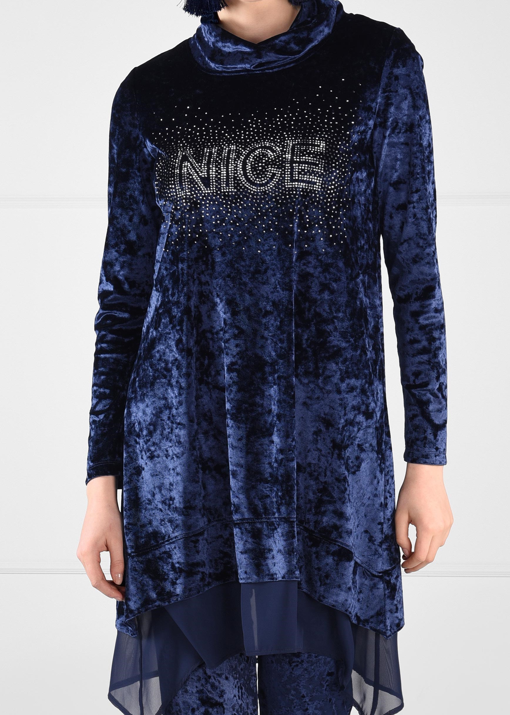 Tesettür giyim LACİVERT ŞİFON DETAYLI TAŞ BASKI KADİFE 2Lİ PANTOLON EŞOFMAN TAKIMI 4797