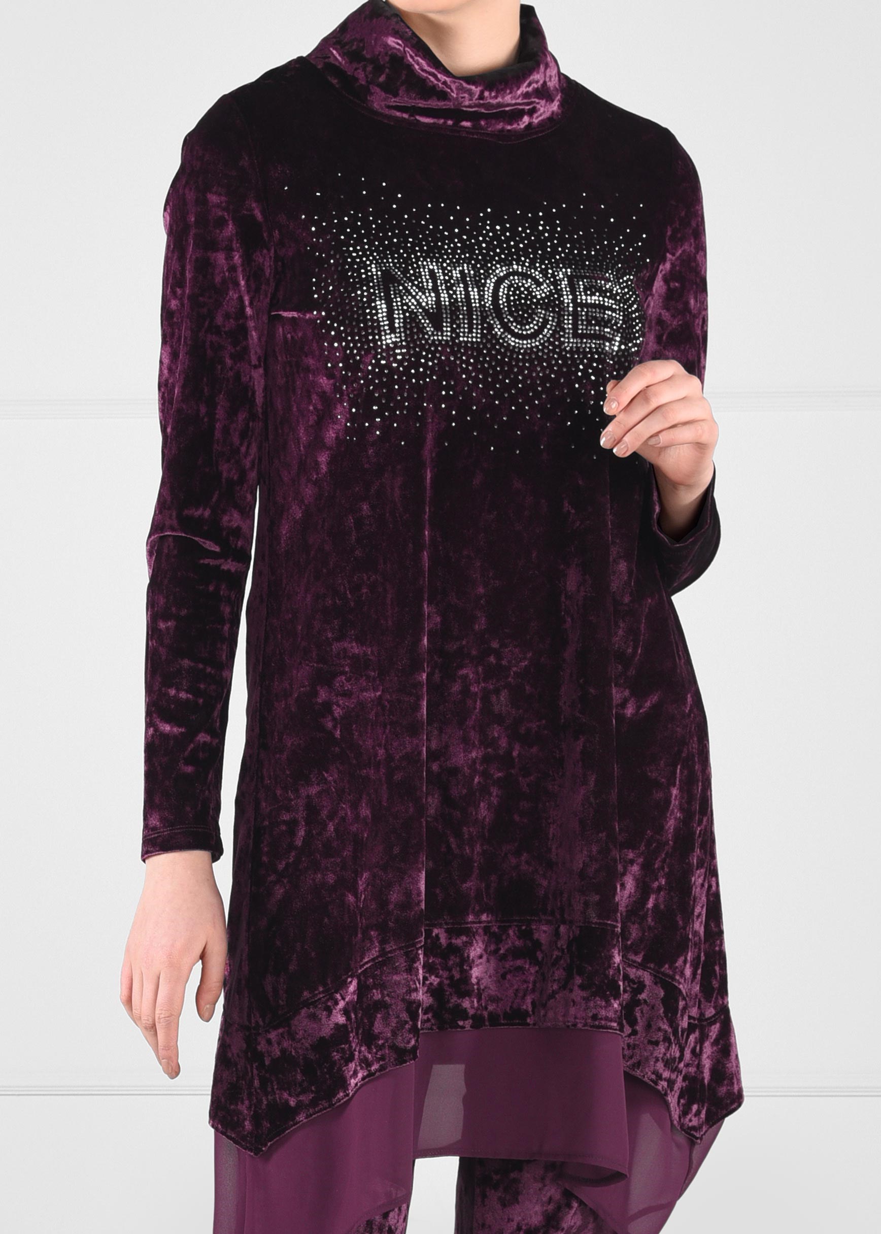 Tesettür giyim MÜRDÜM ŞİFON DETAYLI TAŞ BASKI KADİFE 2Lİ PANTOLON EŞOFMAN TAKIMI 4797