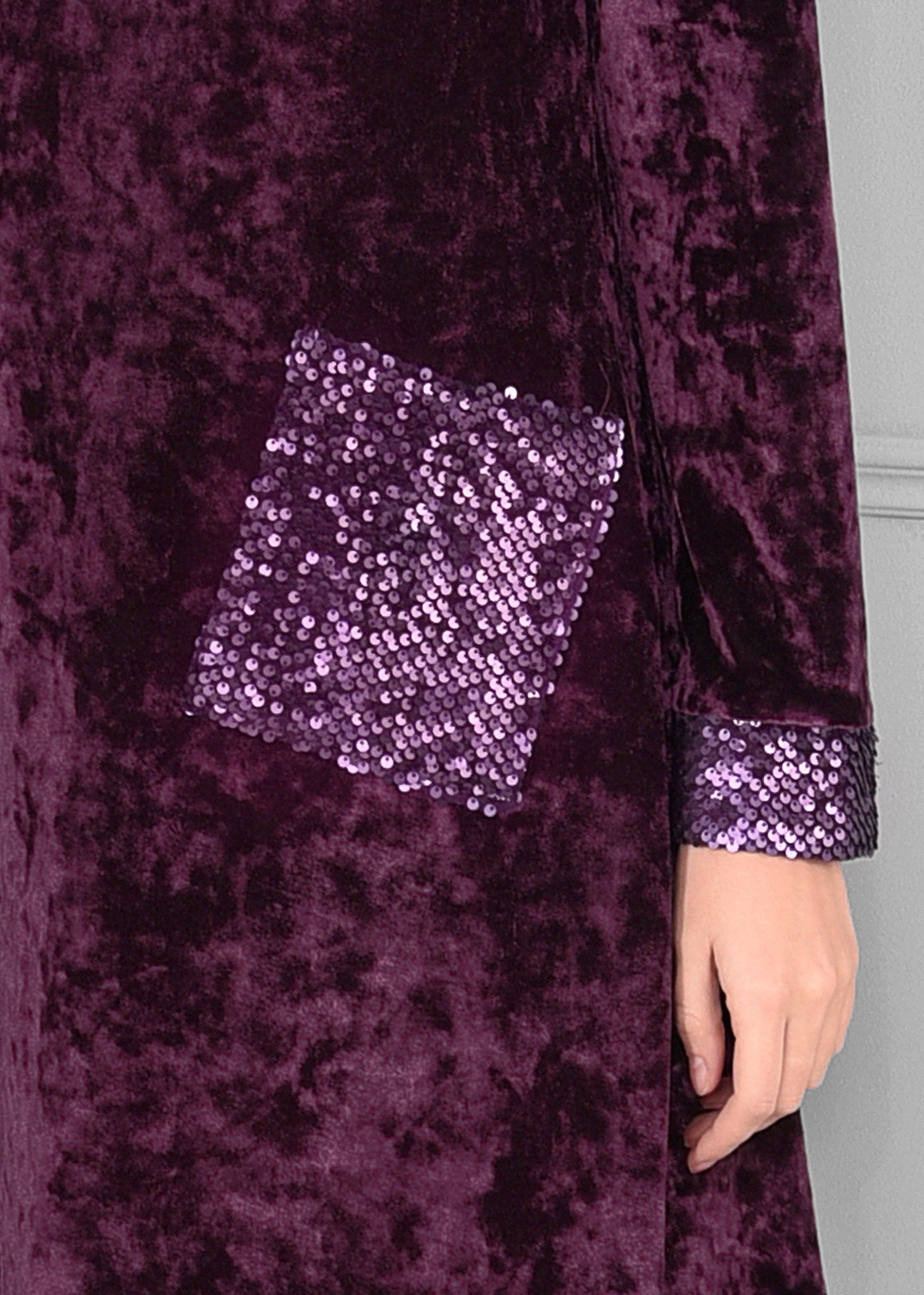 Tesettür giyim MÜRDÜM PAYET İŞLEMELİ CEPLİ KADİFE EŞOFMAN TUNİK 4803 