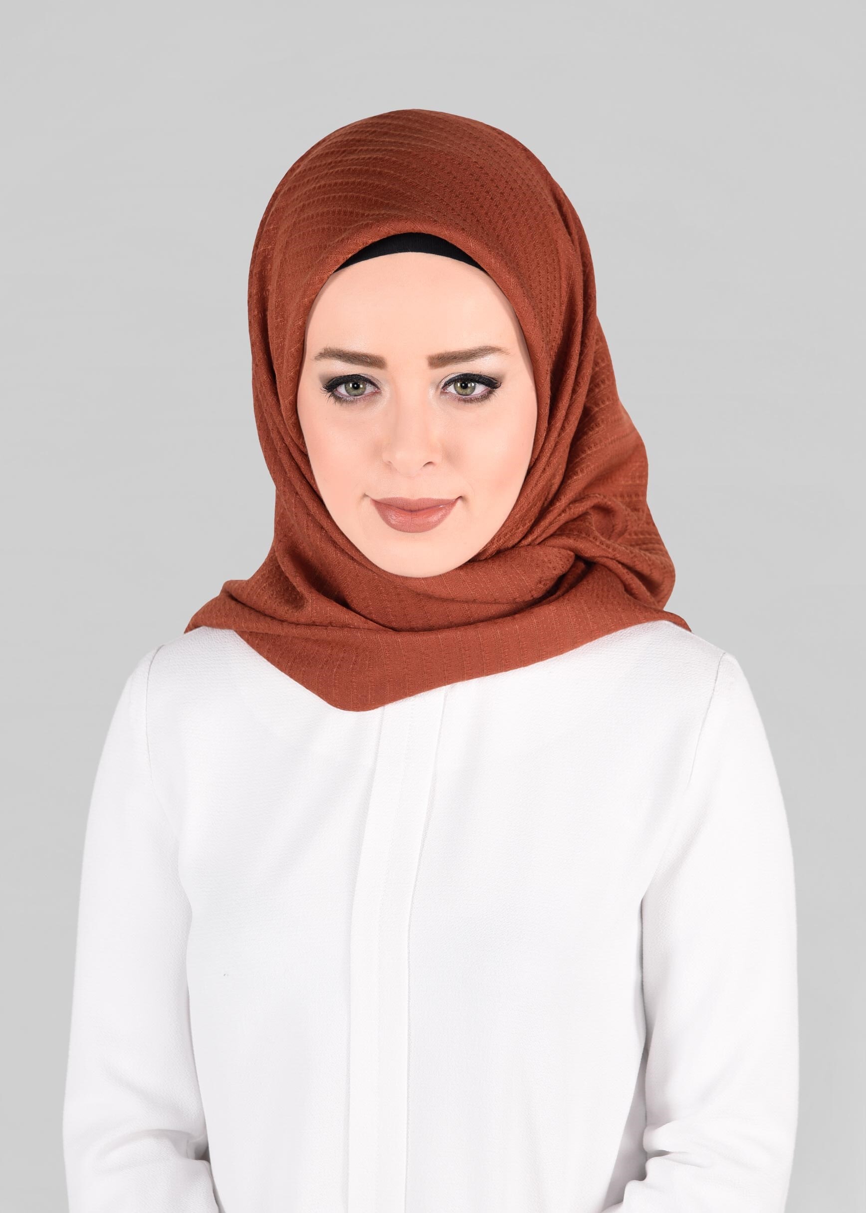 Tesettür giyim TURUNCU 9880 ALVİNA KENDİNDEN DESENLİ EŞARP