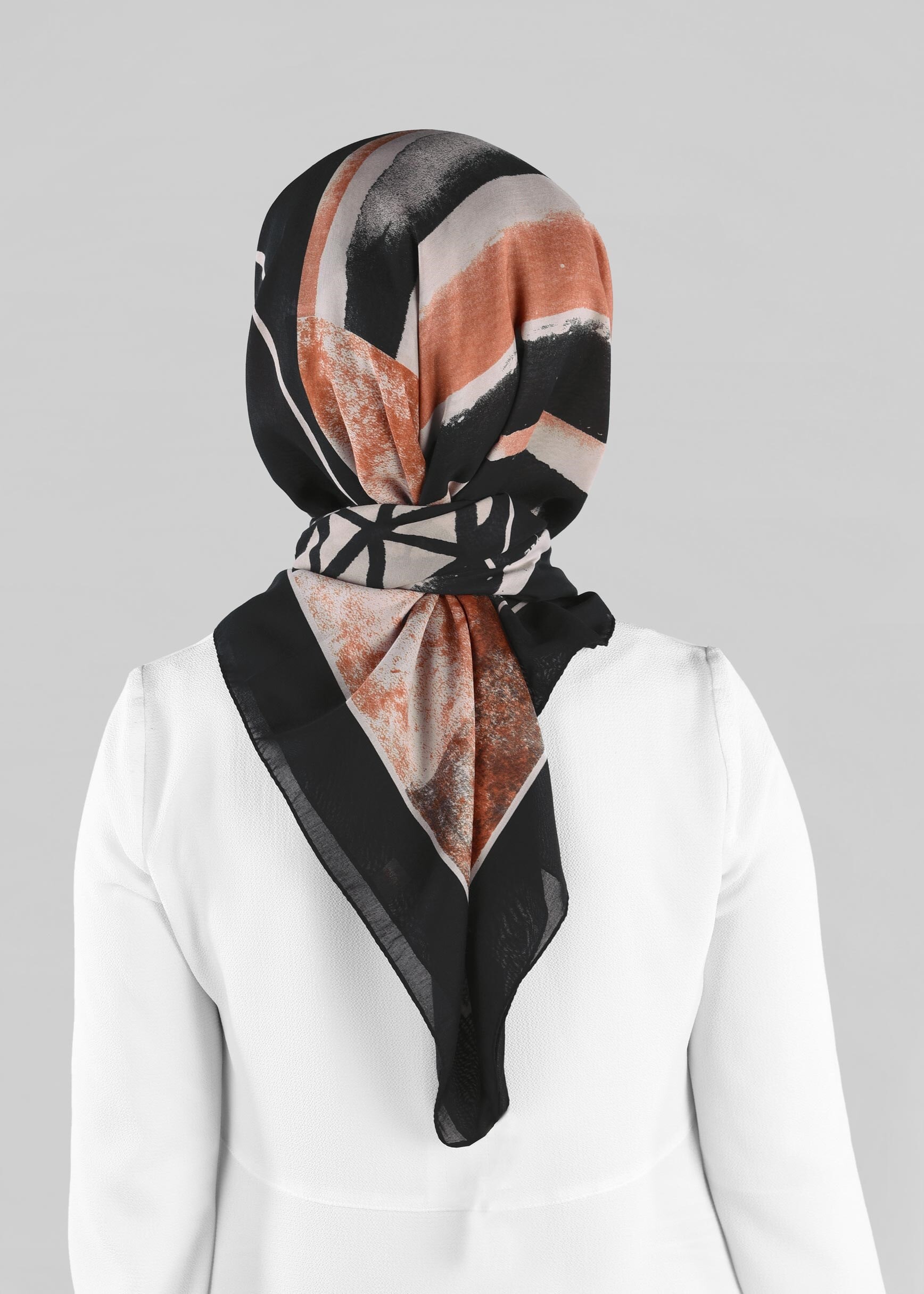 Tesettür giyim SİYAH 9878-1 ALVİNA ETNİK DESEN ŞAL EŞARP