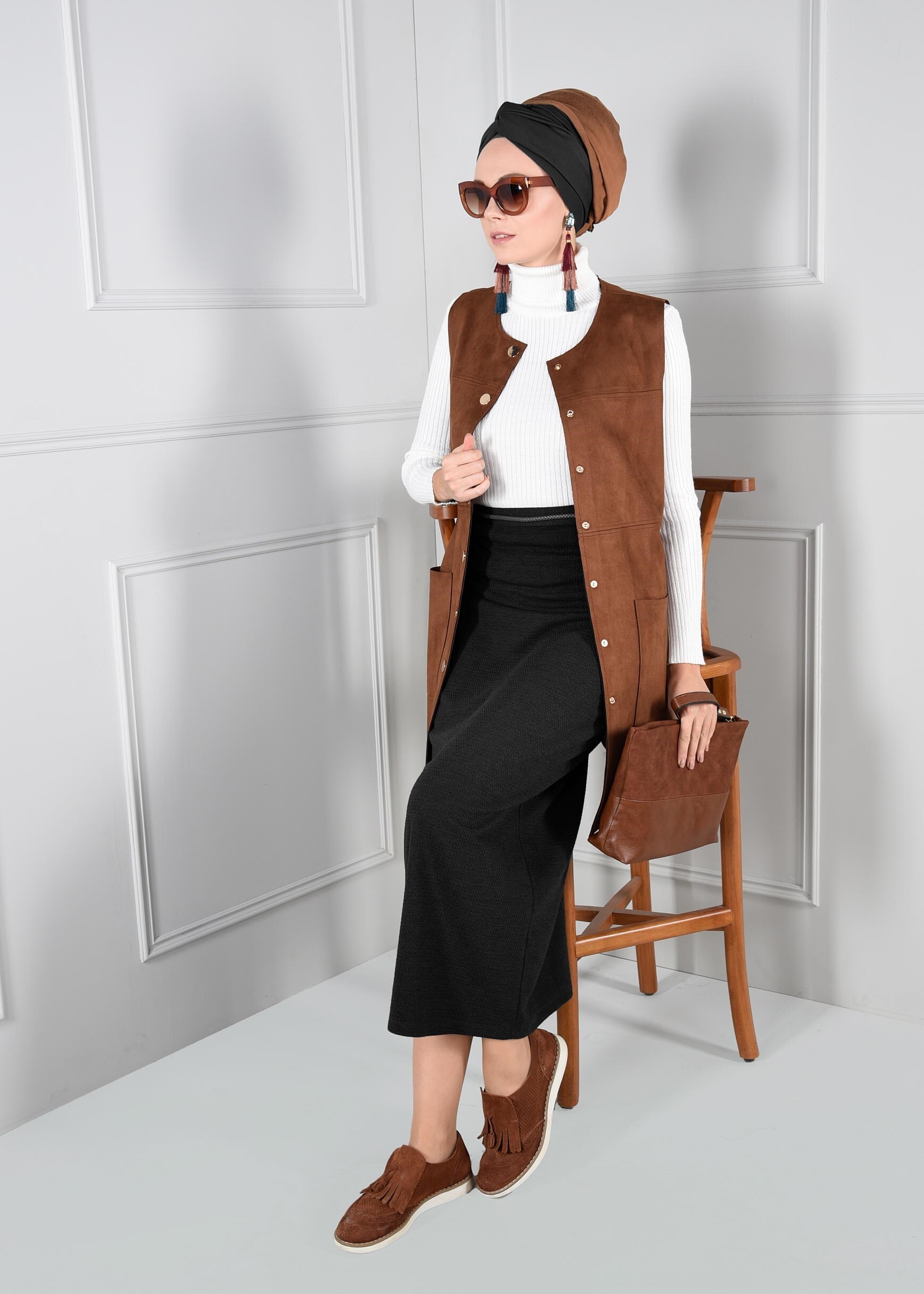 Tesettür giyim SİYAH YÜKSEK BEL DÜZ KESİM ETEK 6087