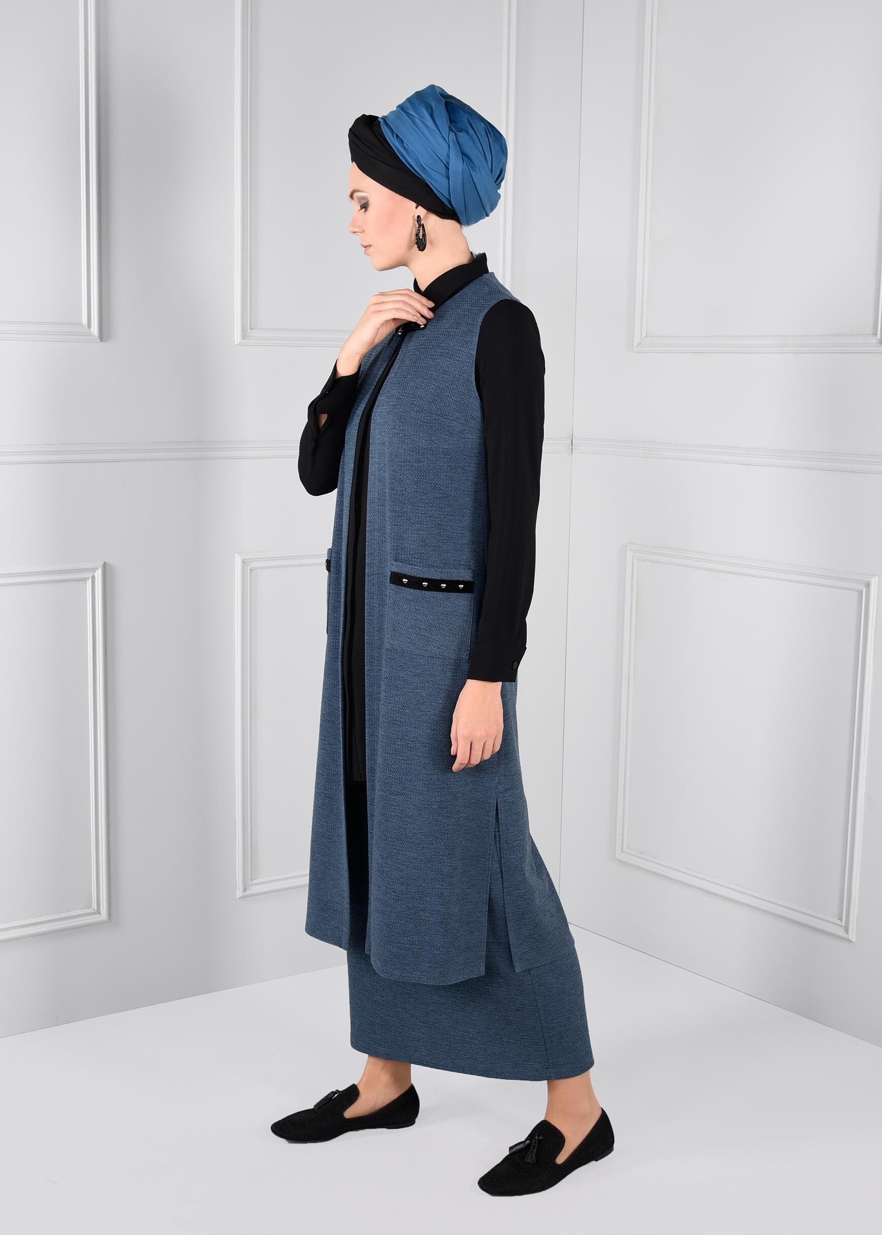 Tesettür giyim LACİVERT YÜKSEK BEL DÜZ KESİM ETEK 6087