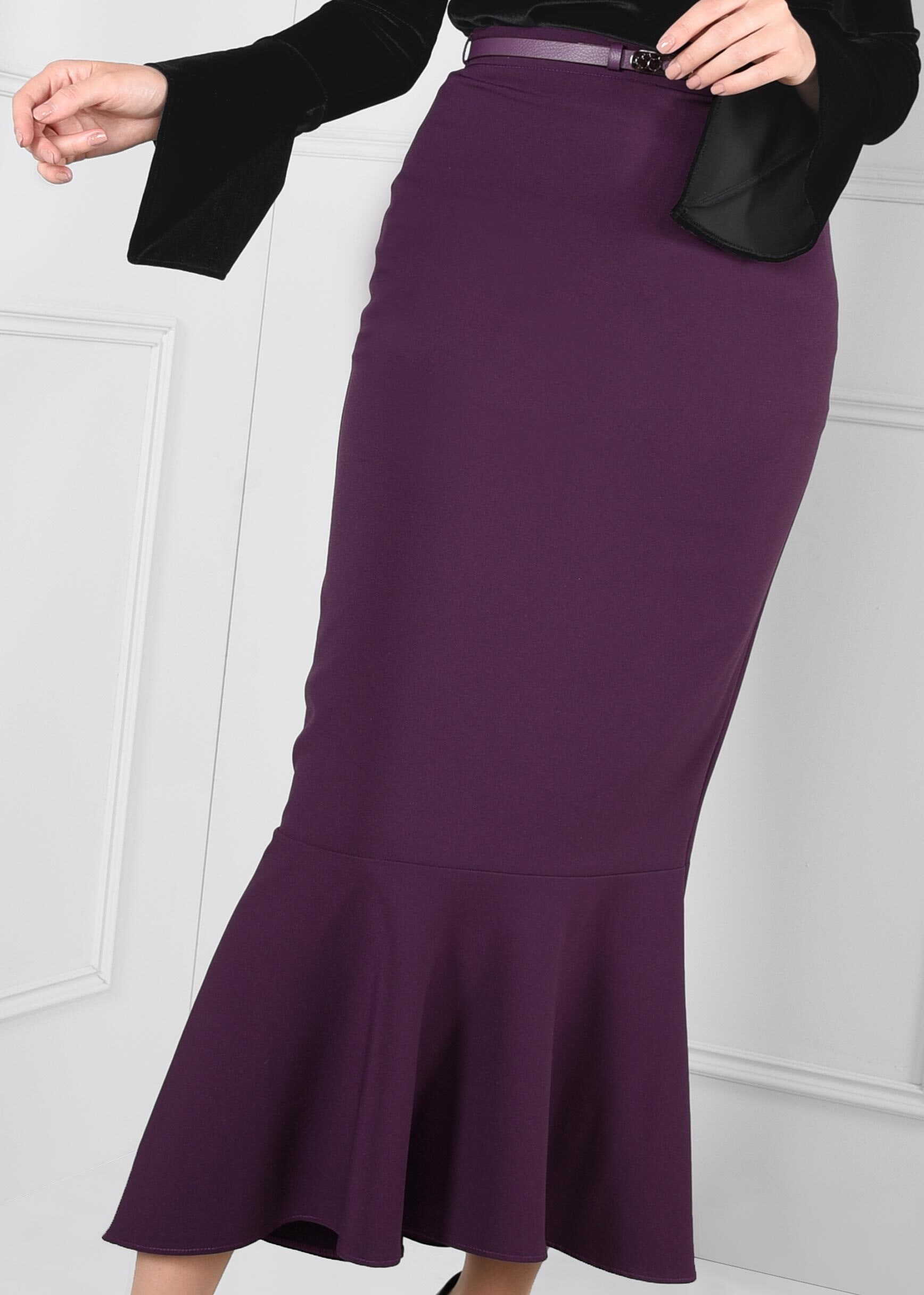 Tesettür giyim MOR VOLANLI ETEK 6090