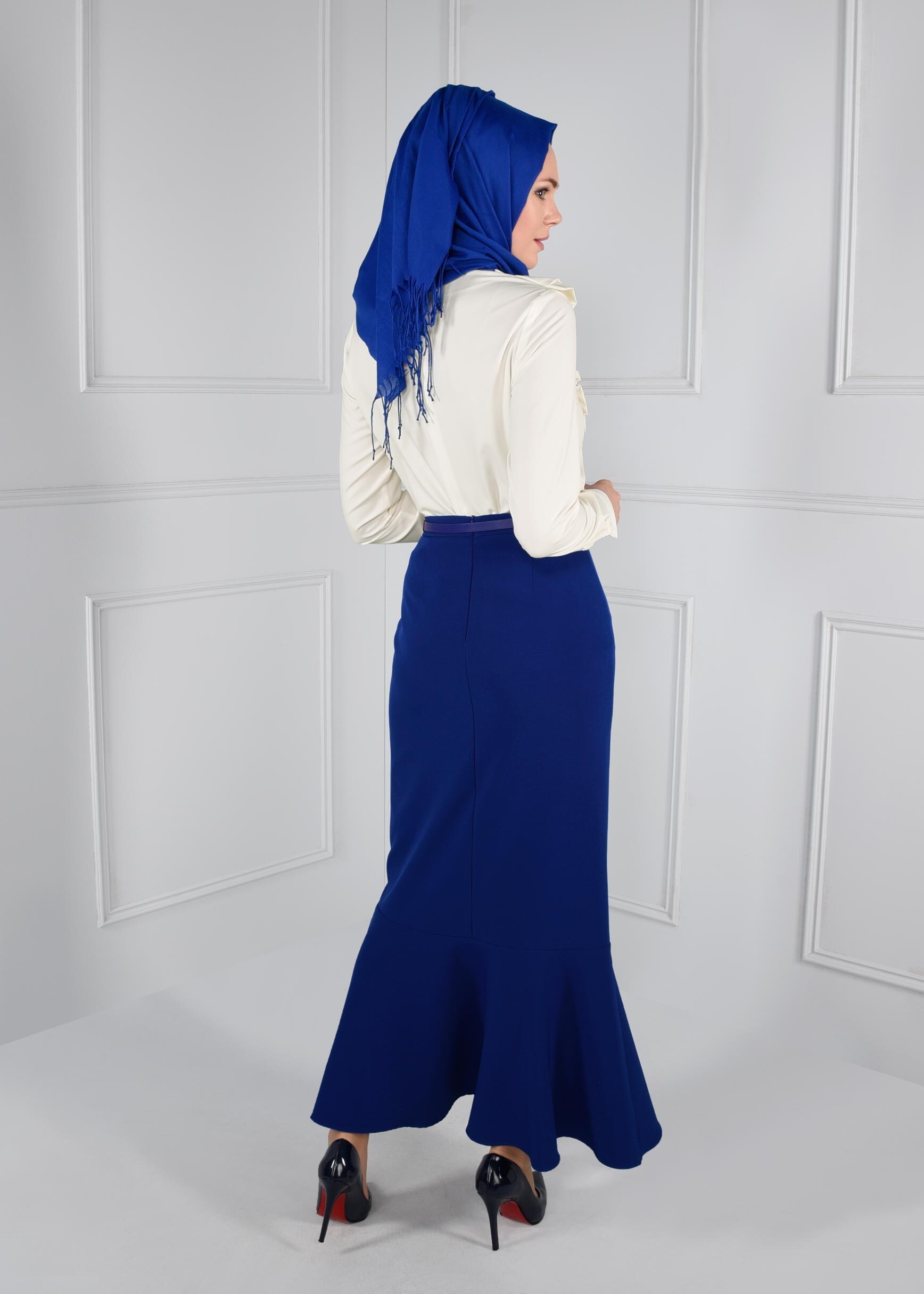 Tesettür giyim LACİVERT VOLANLI ETEK 6090