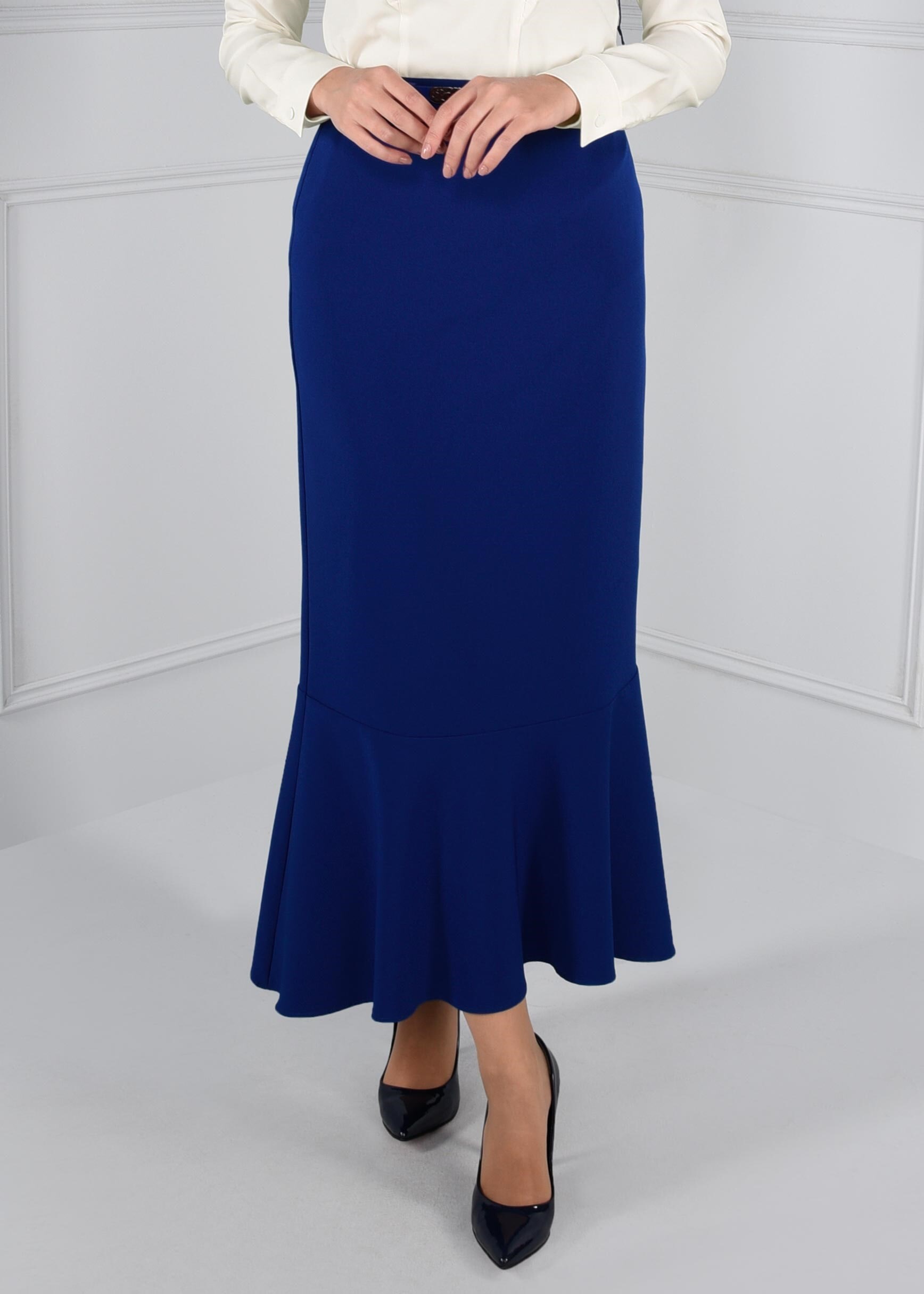 Tesettür giyim LACİVERT VOLANLI ETEK 6090