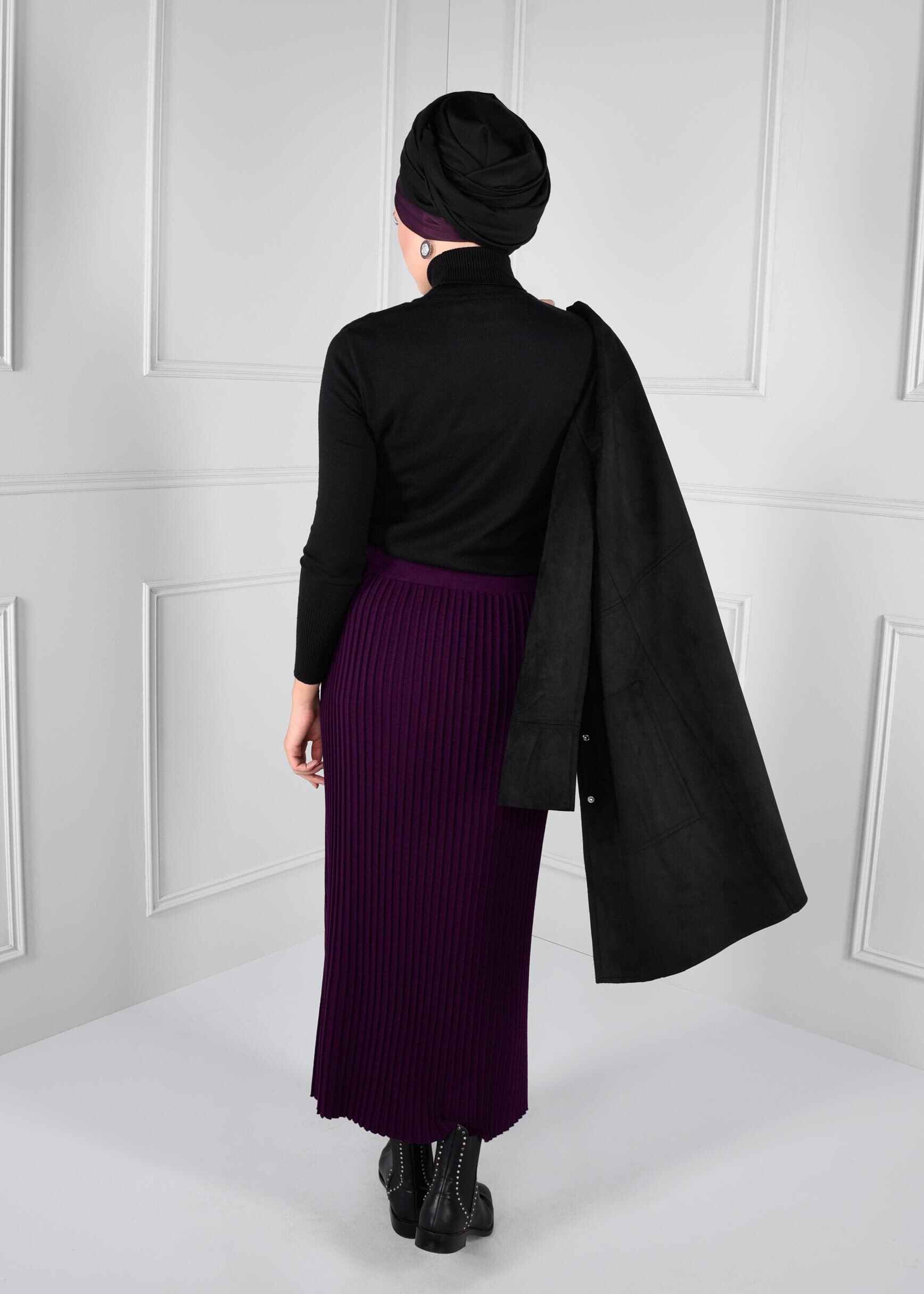 Tesettür giyim MÜRDÜM BELİ LASTİKLİ FİTİLLİ TRİKO ETEK 6093