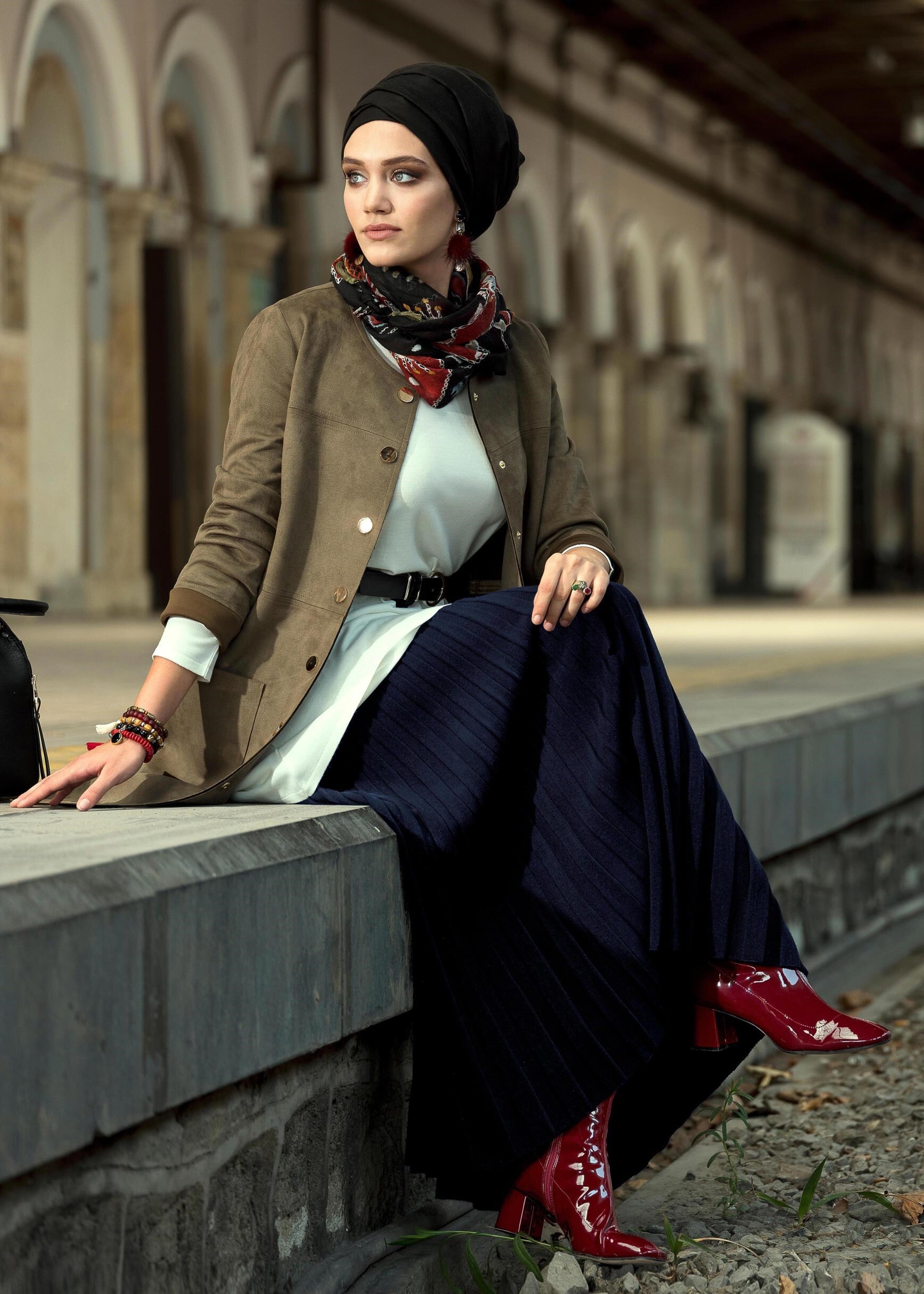 Tesettür giyim LACİVERT PİLELİ TRİKO ETEK 6094