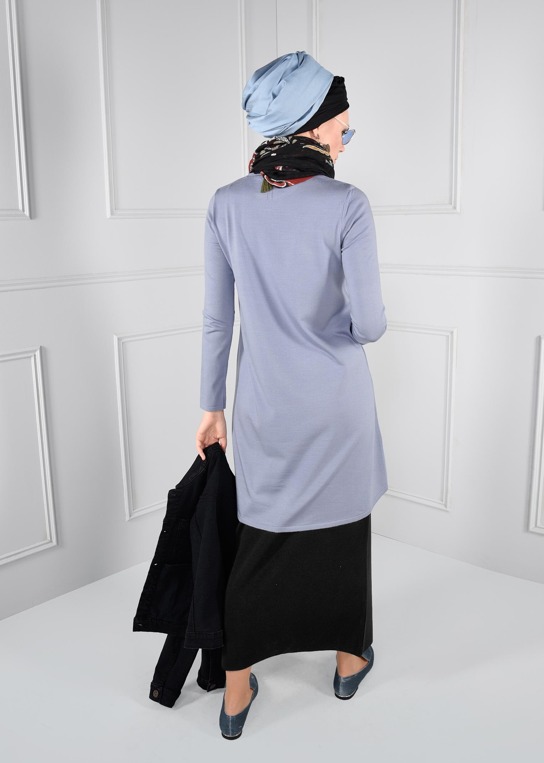 Tesettür giyim SİYAH BELİ LASTİKLİ TRİKO ETEK 6095