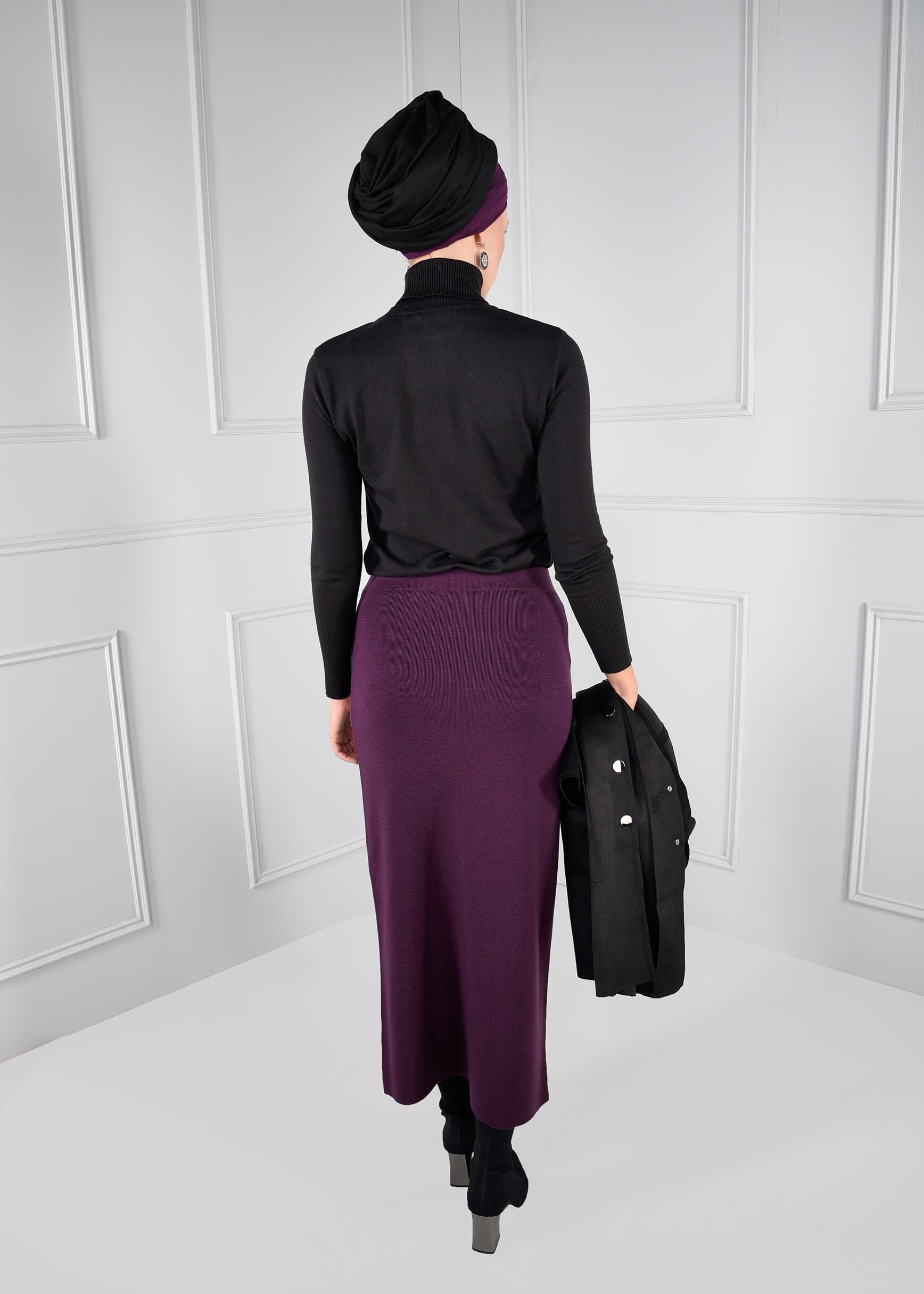 Tesettür giyim MÜRDÜM BELİ LASTİKLİ TRİKO ETEK 6095