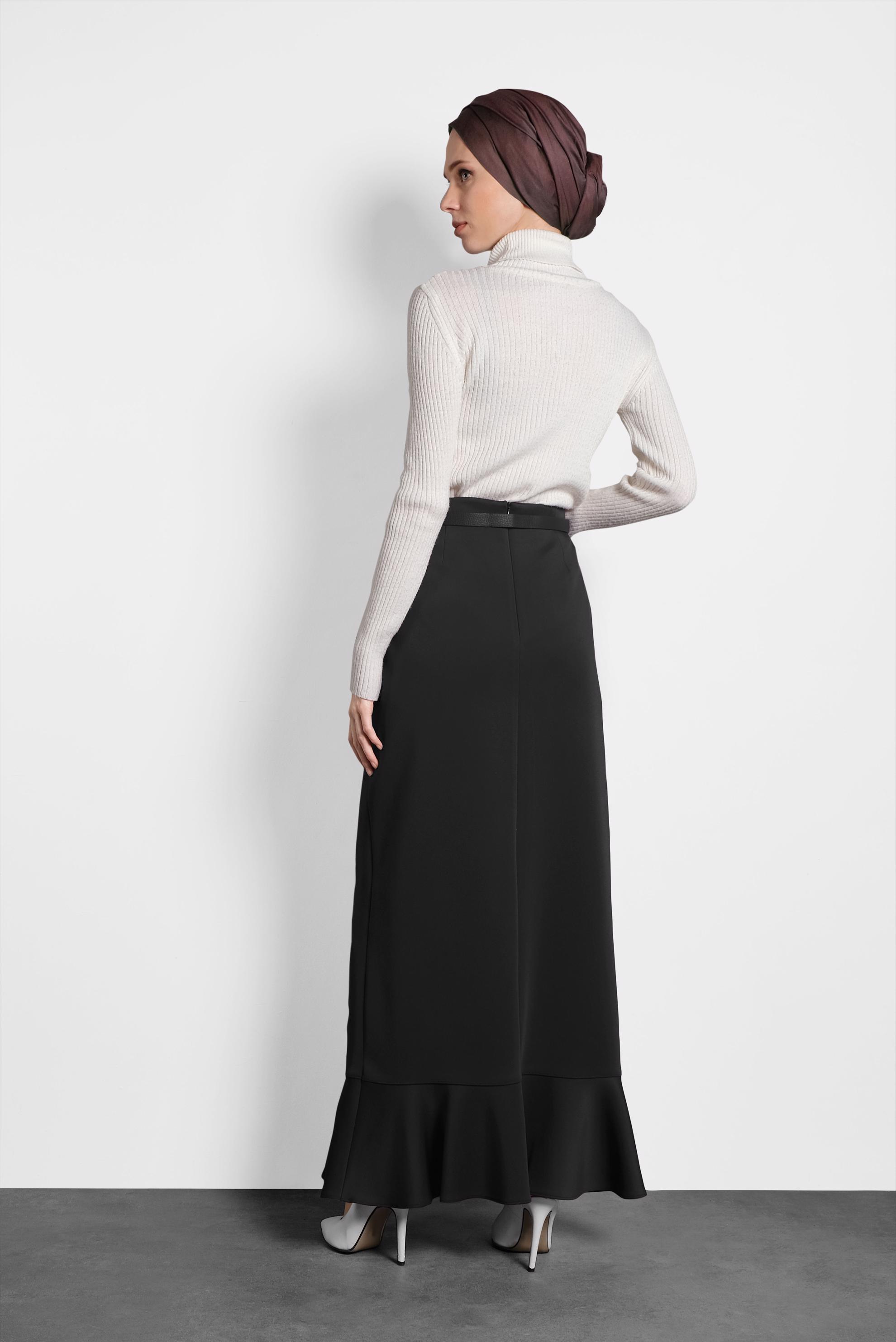 Tesettür giyim SİYAH VOLANLI DÜZ ETEK 6099 