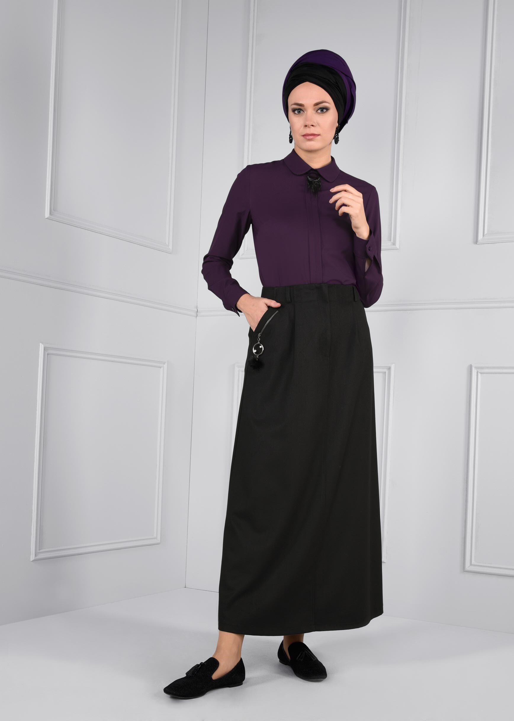 Tesettür giyim SİYAH CEP DETAYLI ETEK 6100