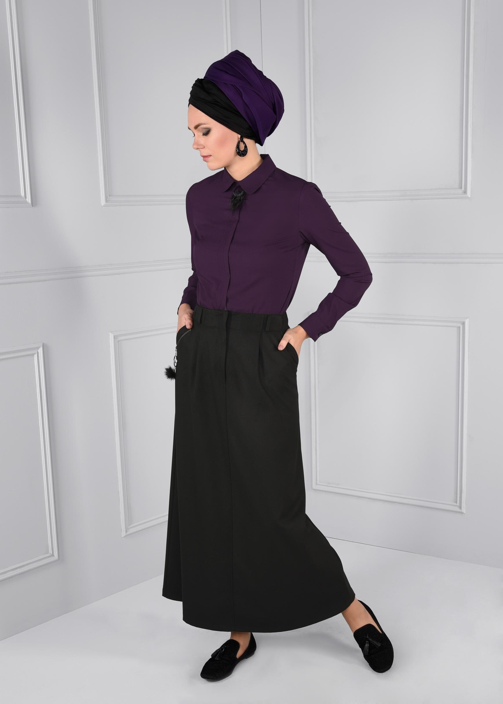 Tesettür giyim SİYAH CEP DETAYLI ETEK 6100