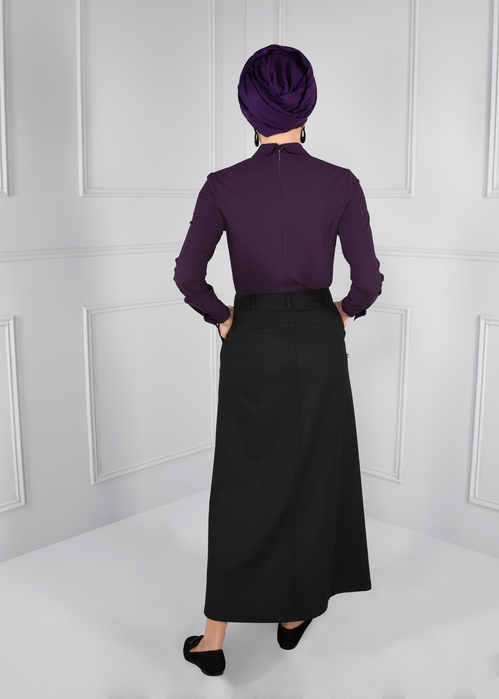 Tesettür giyim SİYAH CEP DETAYLI ETEK 6100