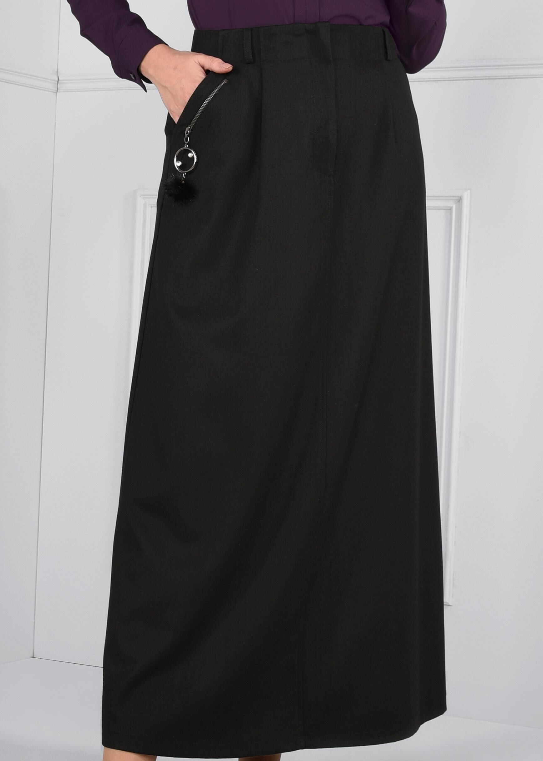 Tesettür giyim SİYAH CEP DETAYLI ETEK 6100