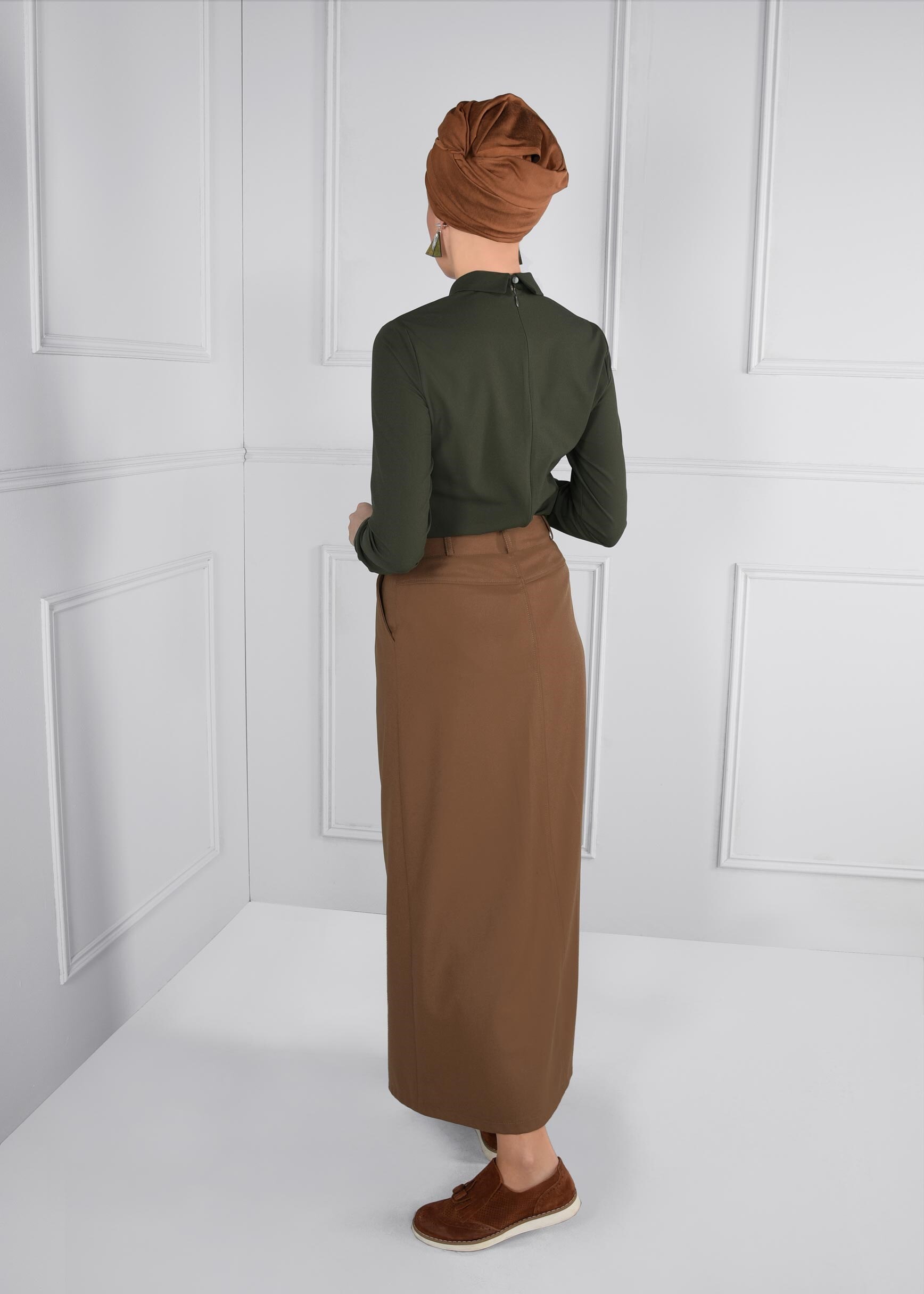 Tesettür giyim KAHVE CEP DETAYLI ETEK 6100