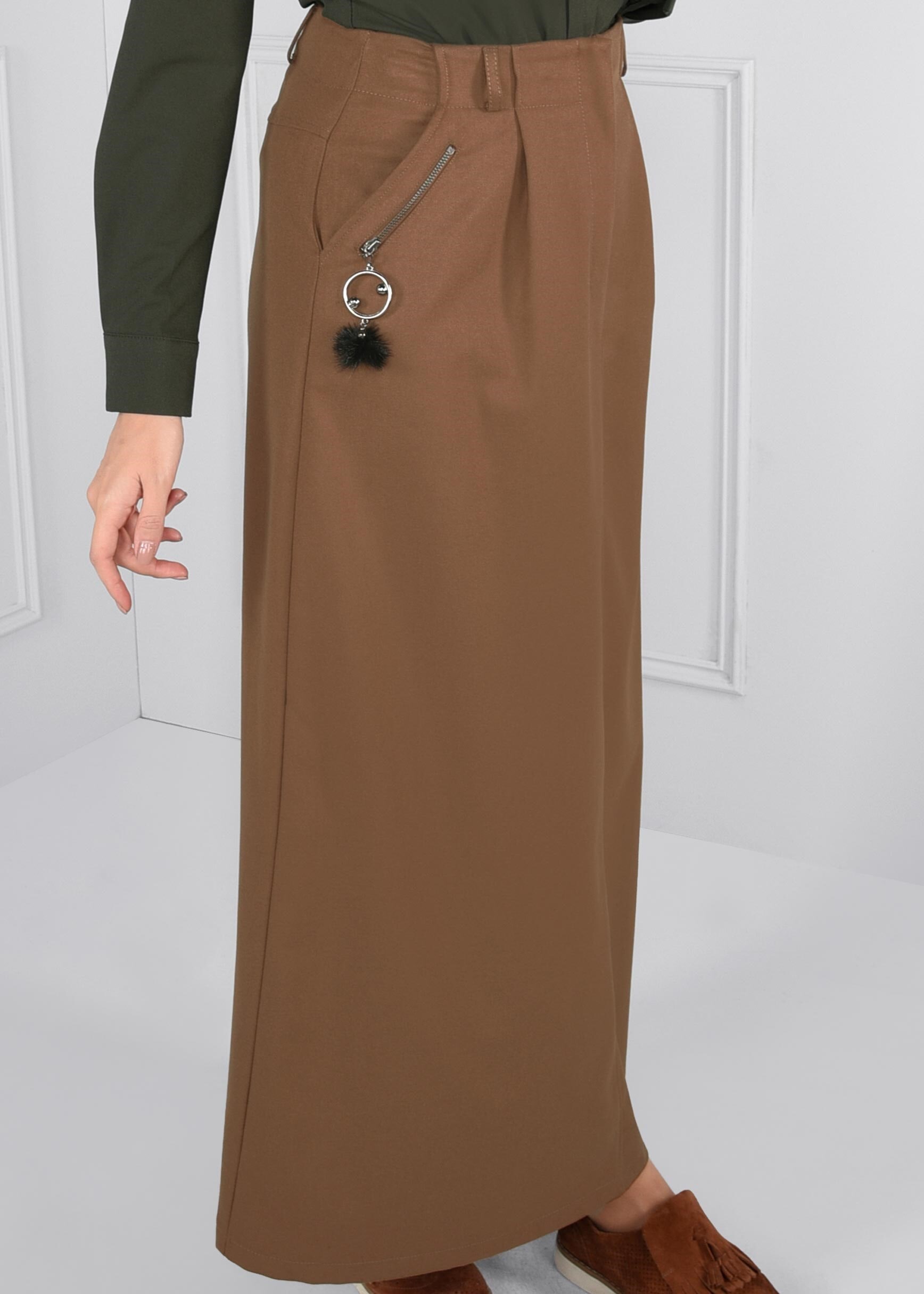 Tesettür giyim KAHVE CEP DETAYLI ETEK 6100