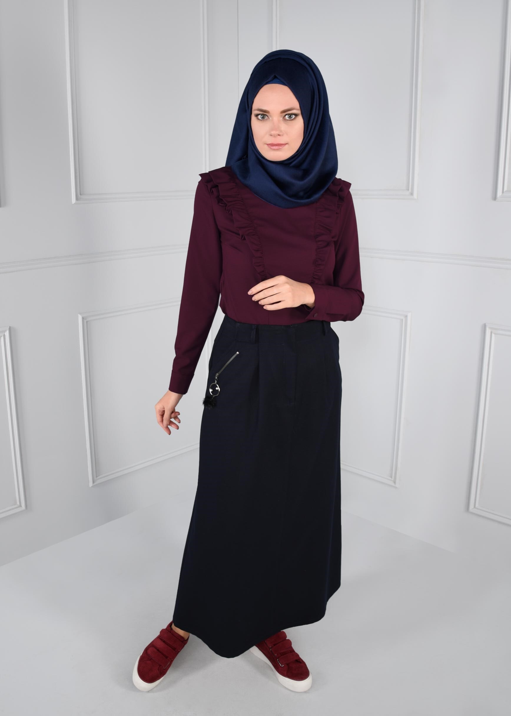 Tesettür giyim LACİVERT CEP DETAYLI ETEK 6100
