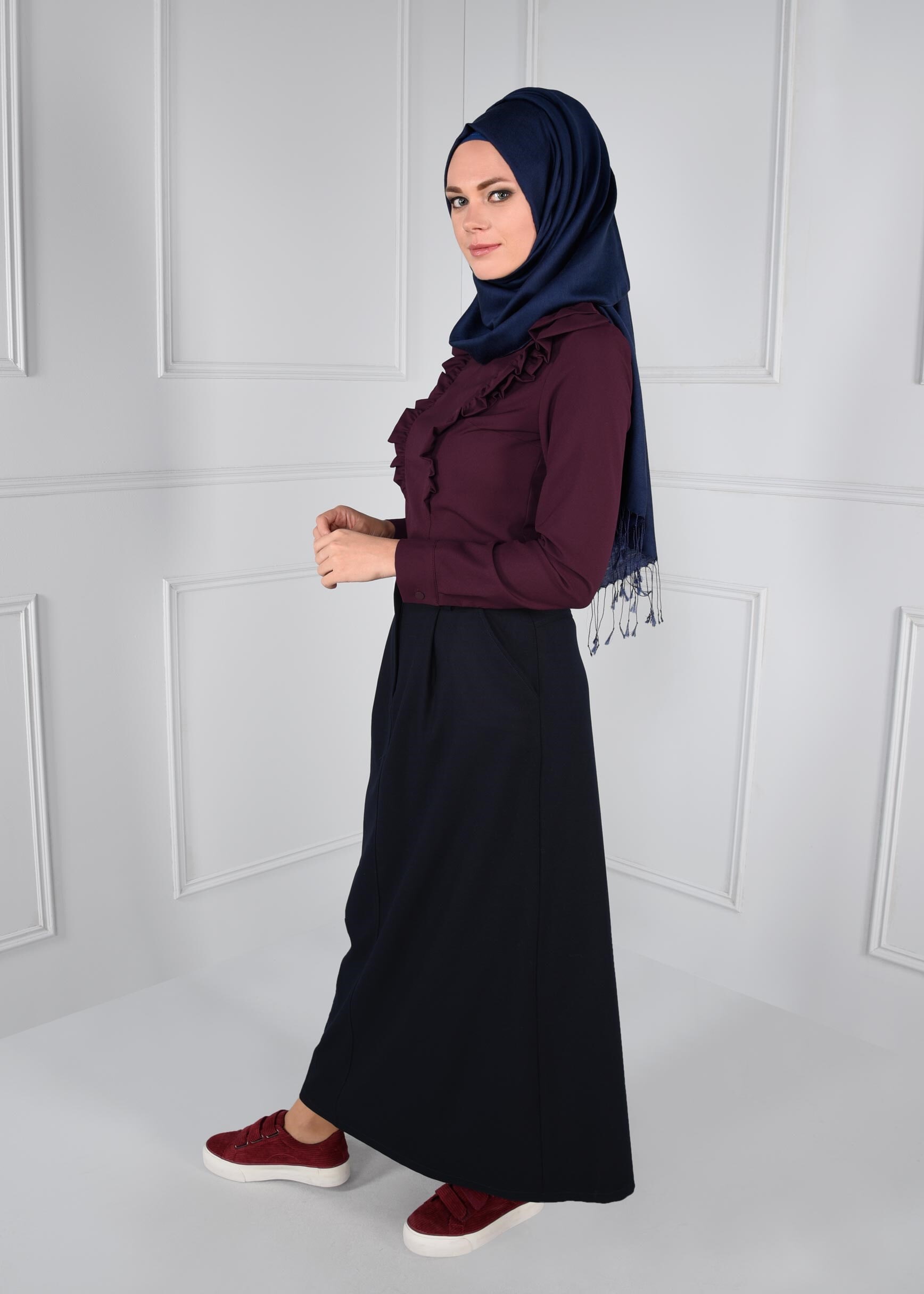 Tesettür giyim LACİVERT CEP DETAYLI ETEK 6100