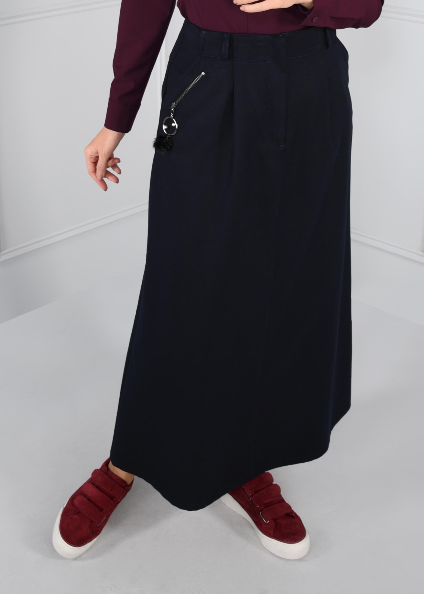 Tesettür giyim LACİVERT CEP DETAYLI ETEK 6100