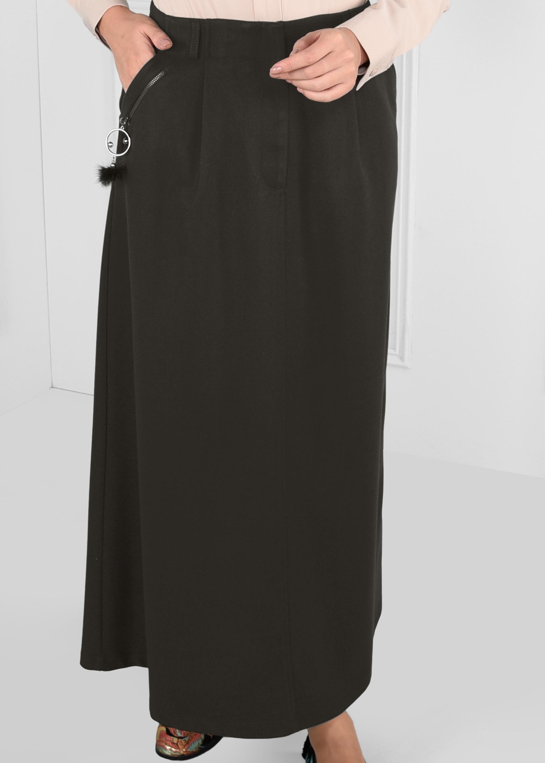 Tesettür giyim HAKİ CEP DETAYLI ETEK 6100