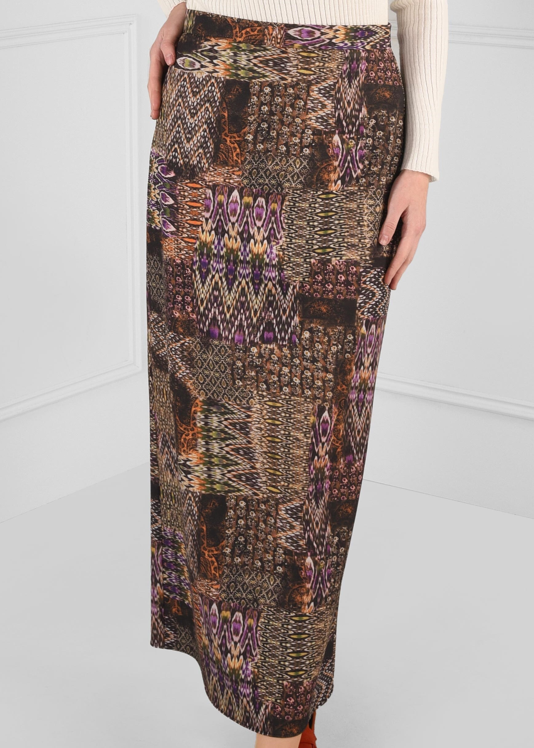 Tesettür giyim KAHVE YÜKSEK BEL DESENLİ ETEK 6105