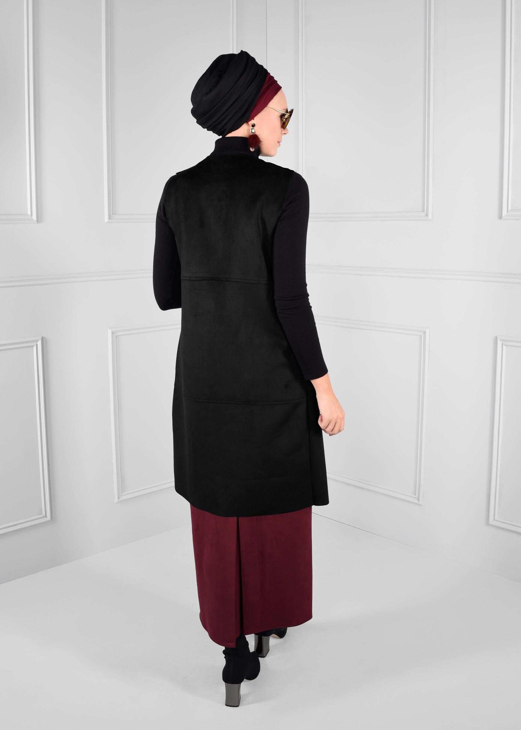 Tesettür giyim MÜRDÜM GİZLİ YIRTMAÇLI DÜZ KESİM SÜET ETEK 6107