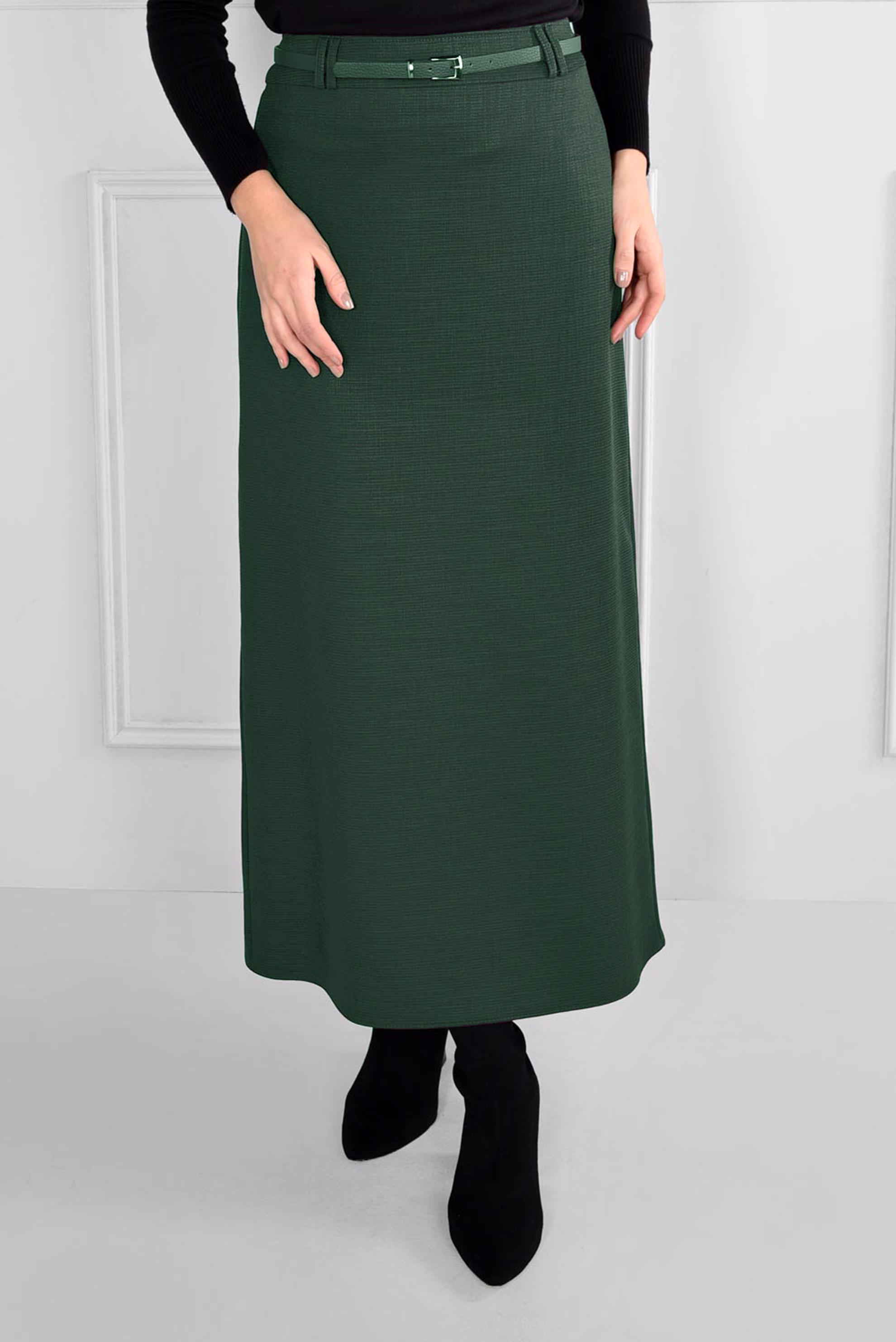 Tesettür giyim HAKİ KEMERLİ GİZLİ YIRTMAÇLI ETEK 6110