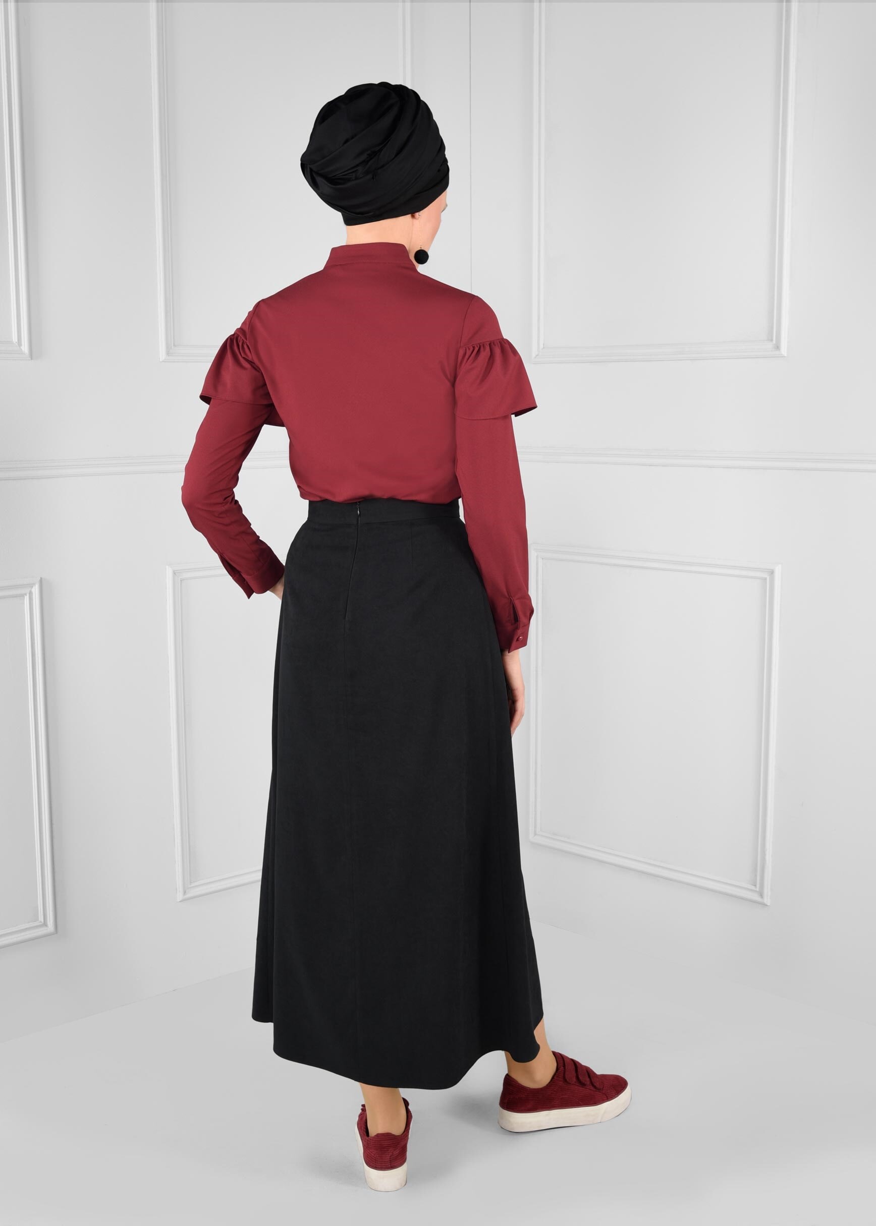 Tesettür giyim SİYAH CEP DETAYLI KLOŞ SÜET ETEK 6111