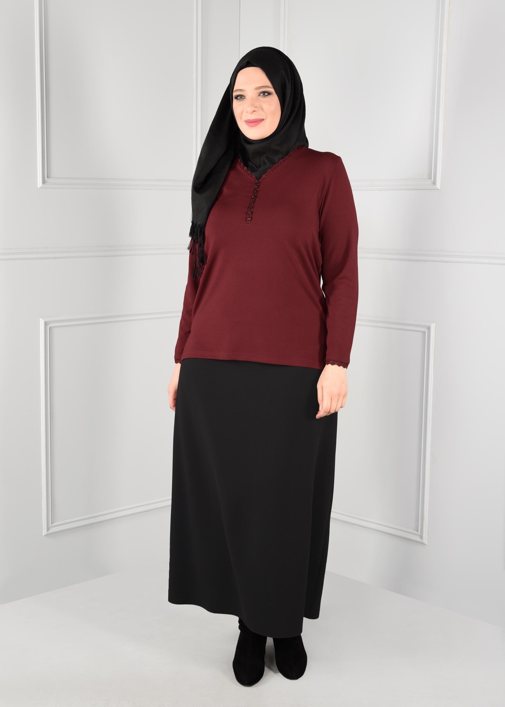 Tesettür giyim SİYAH  A KESİM ETEK 6113