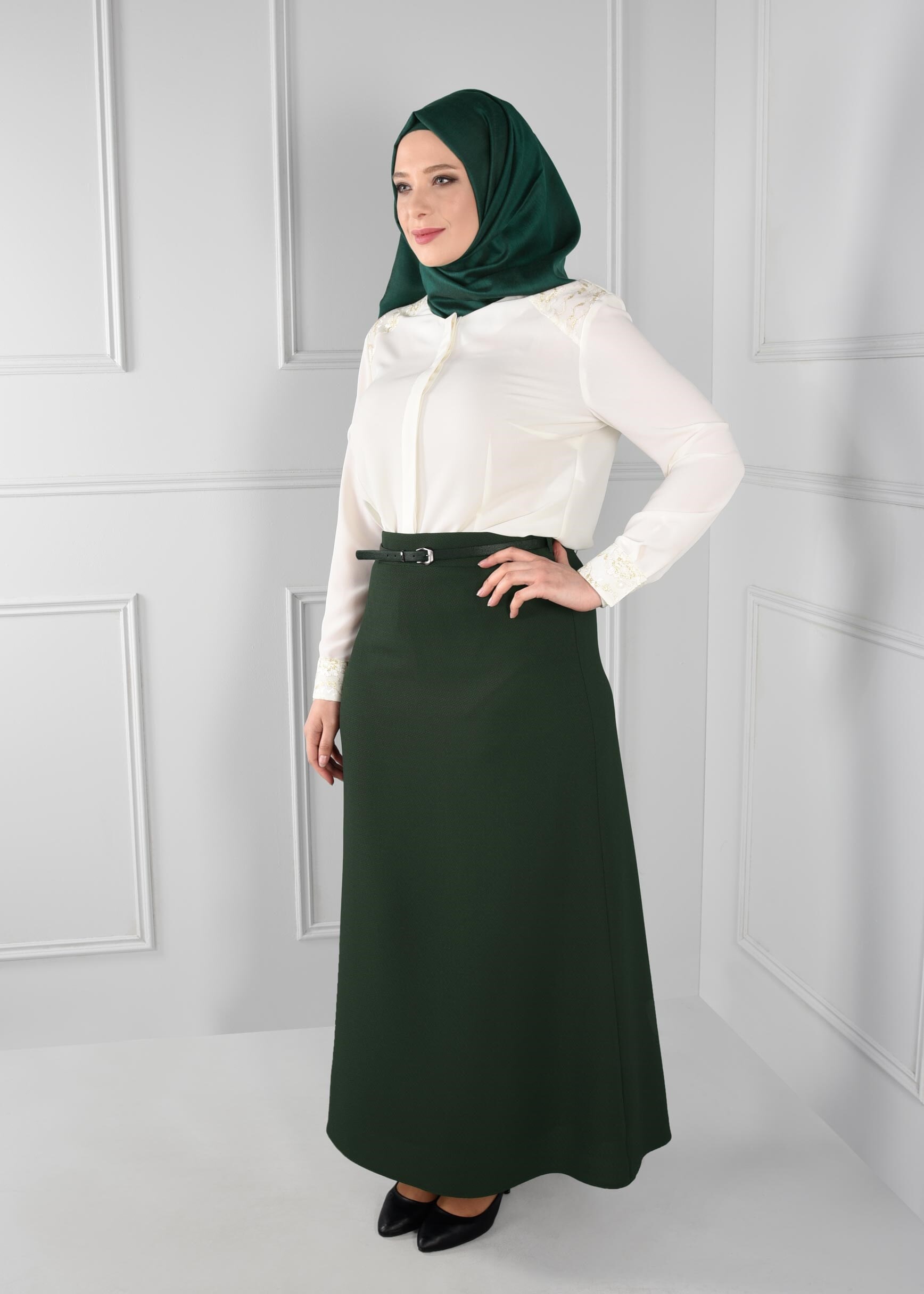 Tesettür giyim HAKİ  A KESİM ETEK 6113