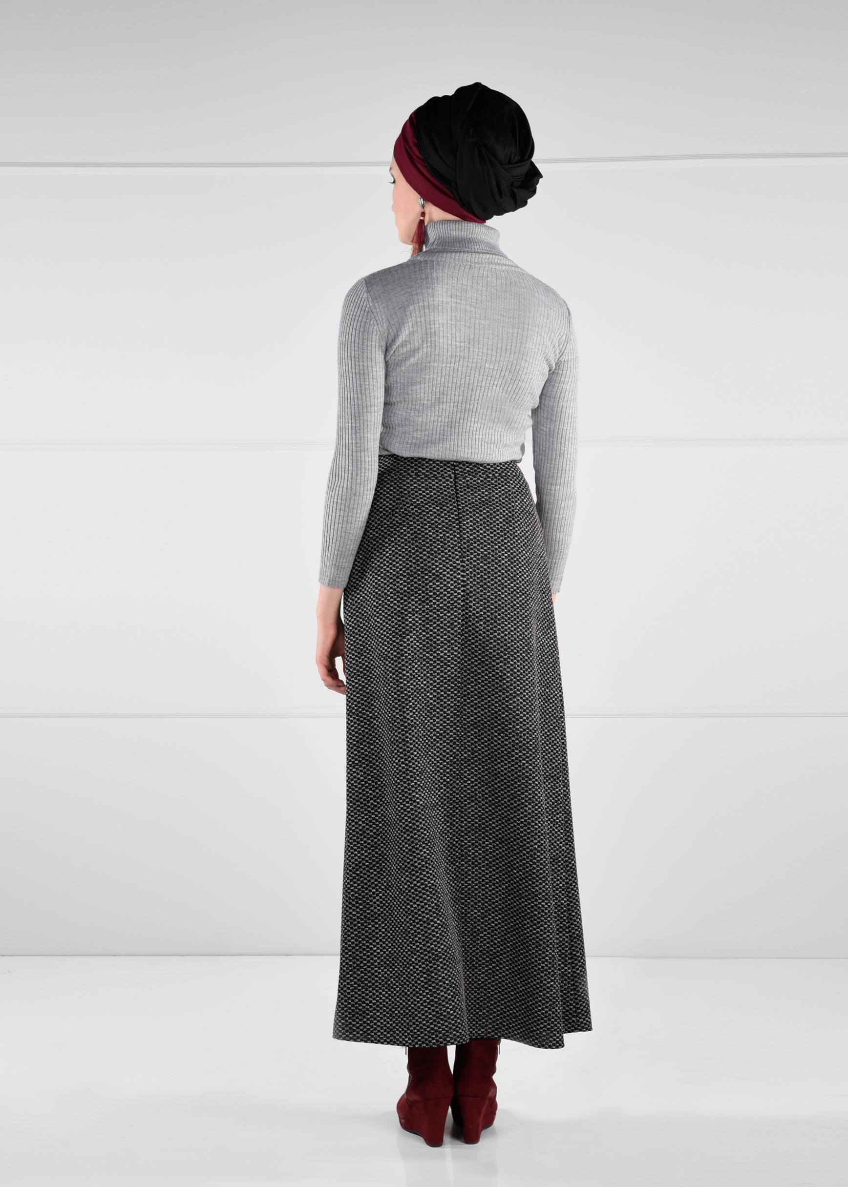 Tesettür giyim SİYAH CEP DETAYLI YÜKSEK BEL ETEK 6114 