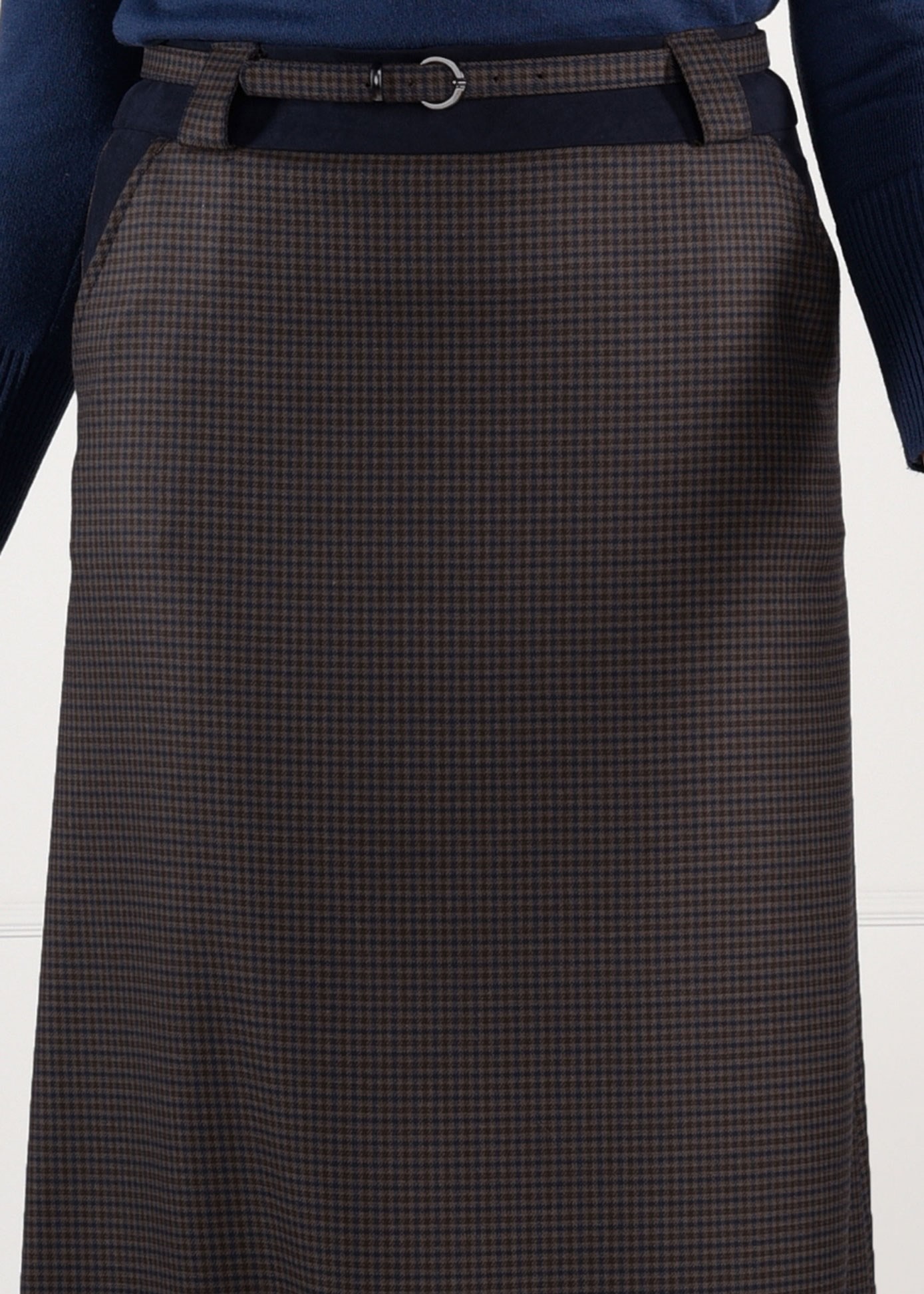 Tesettür giyim VİZON KARELİ CEPLİ ETEK 6116 