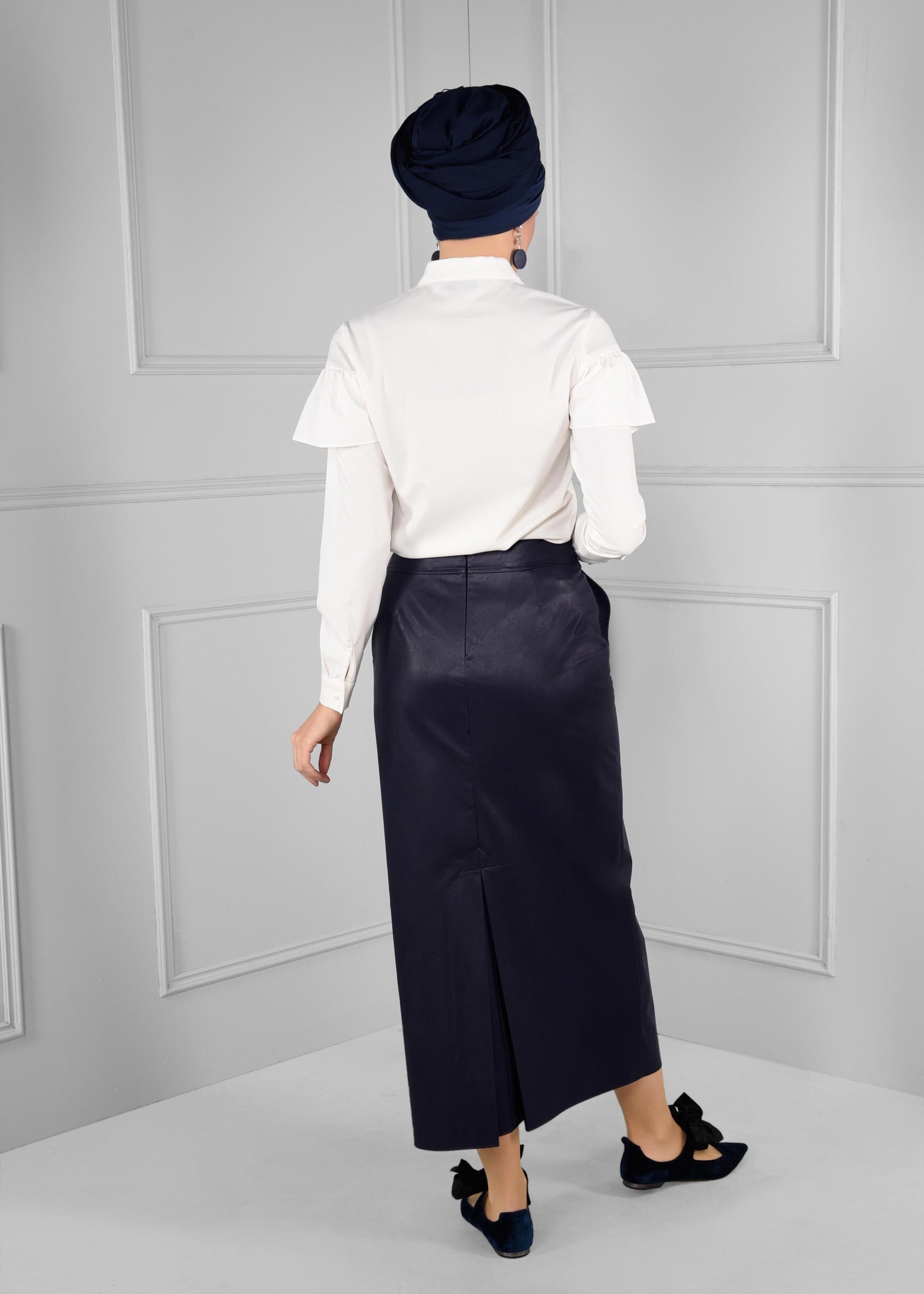 Tesettür giyim LACİVERT BOYDAN FERMUAR DETAYLI CEPLİ ETEK 6120