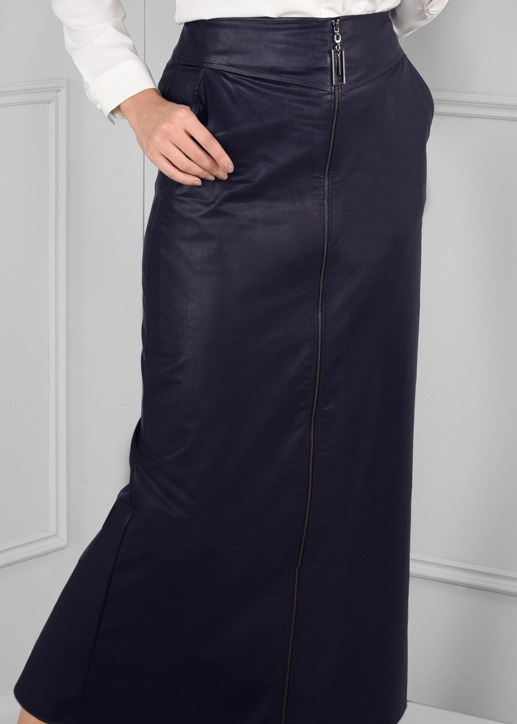 Tesettür giyim LACİVERT BOYDAN FERMUAR DETAYLI CEPLİ ETEK 6120