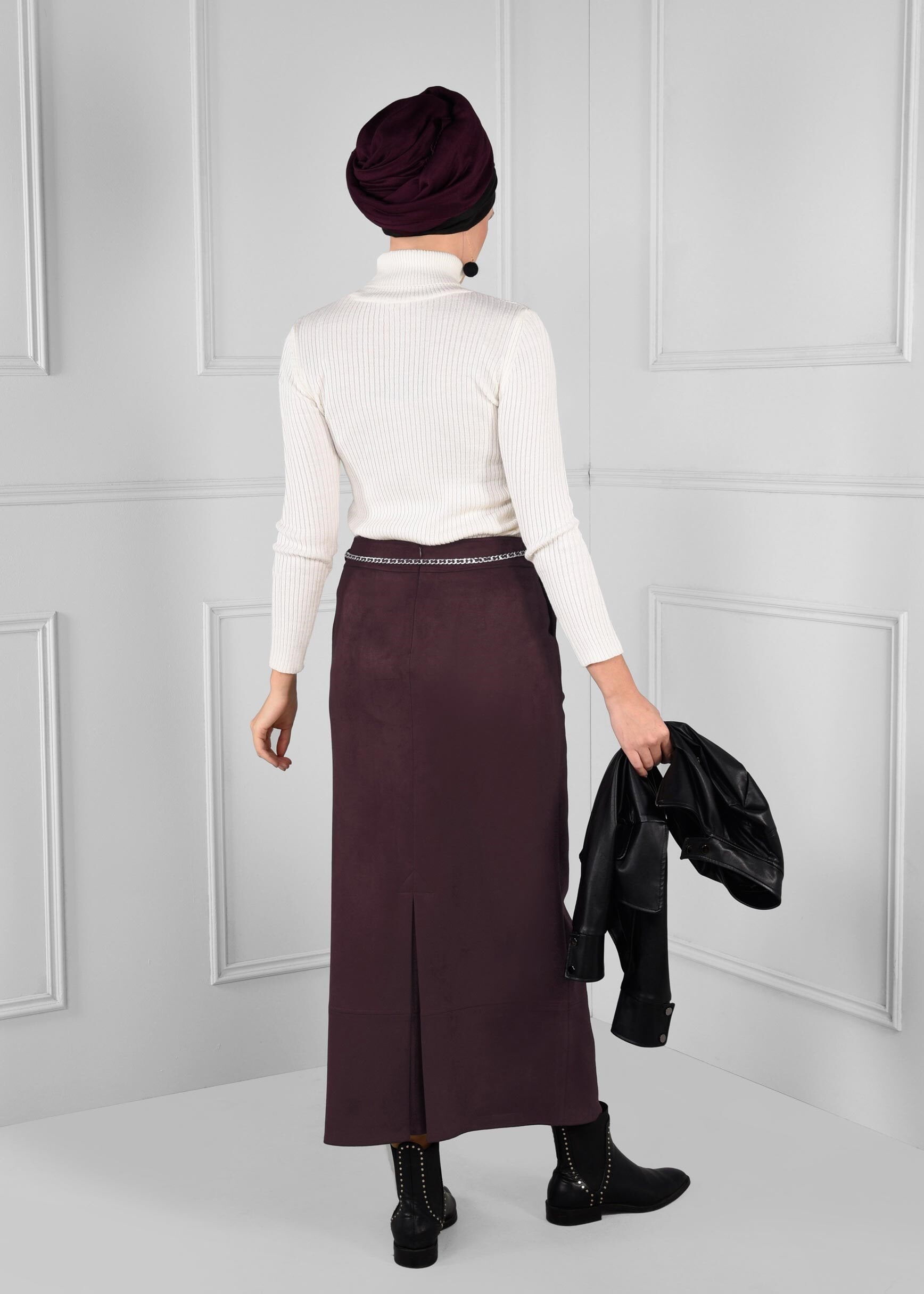 Tesettür giyim MÜRDÜM SÜET ETEK 6125