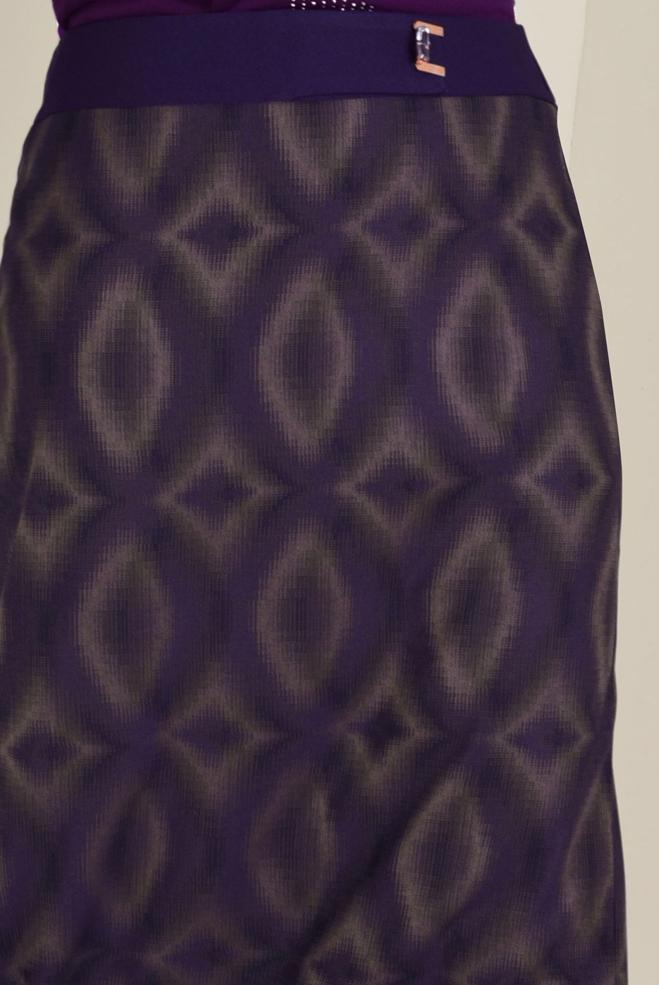 Tesettür giyim MOR YÜKSEK BEL GİZLİ YIRTMAÇLI DESENLİ ETEK 6142 - ALVİNA