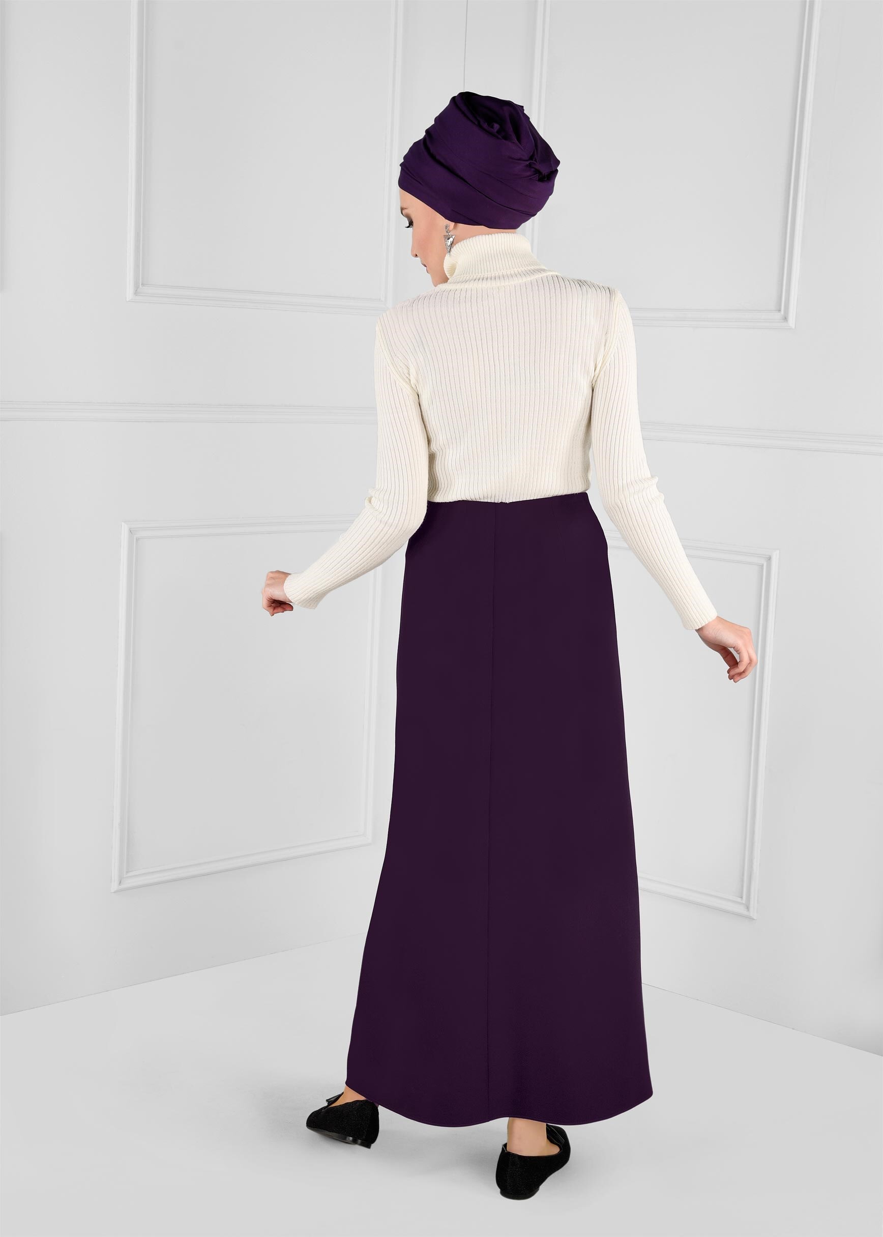 Tesettür giyim MOR KUŞ GÖZÜ DETAYLI ANVELOP ETEK 6143 