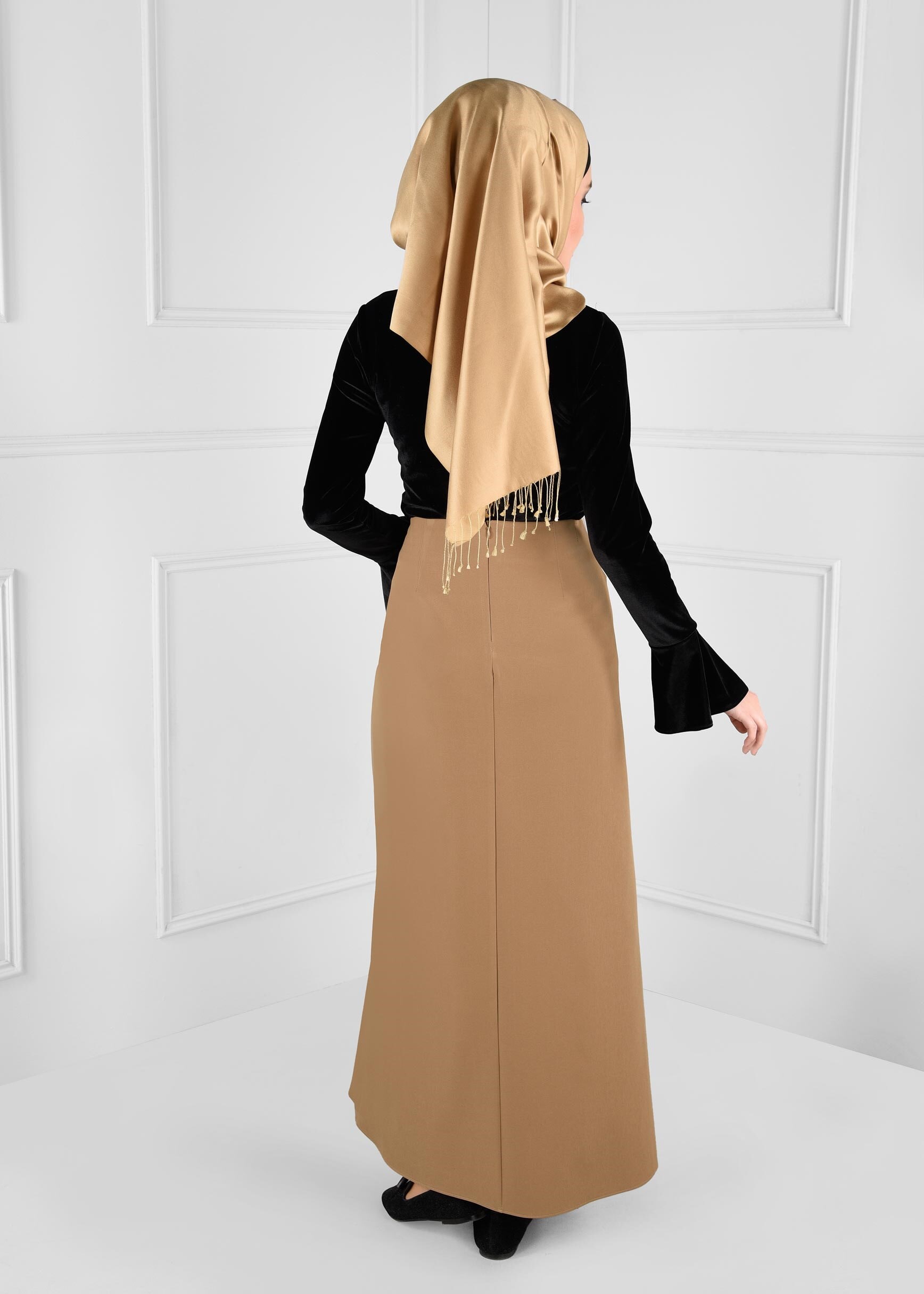 Tesettür giyim KAHVE KUŞ GÖZÜ DETAYLI ANVELOP ETEK 6143 