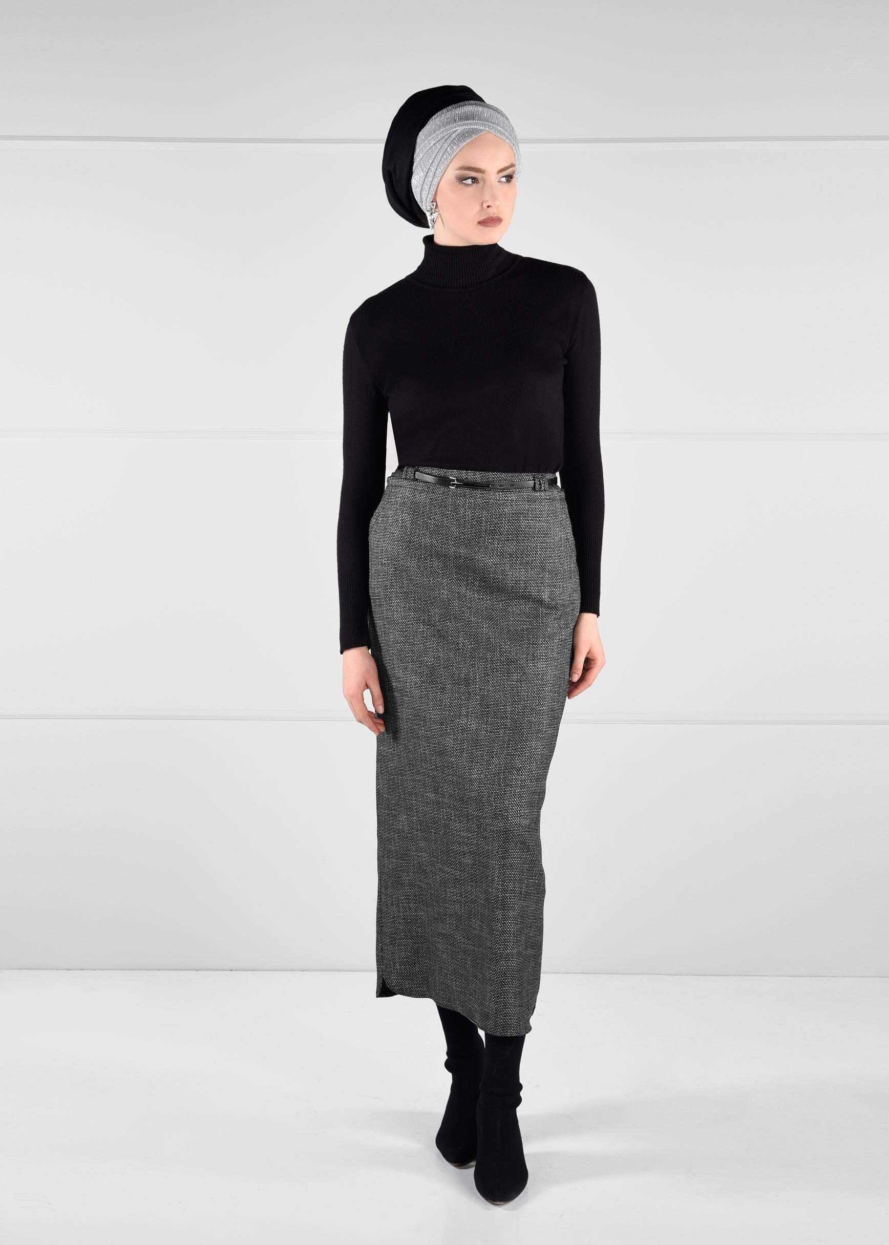 Tesettür giyim SİYAH YÜKSEK BEL ETEK 6145 