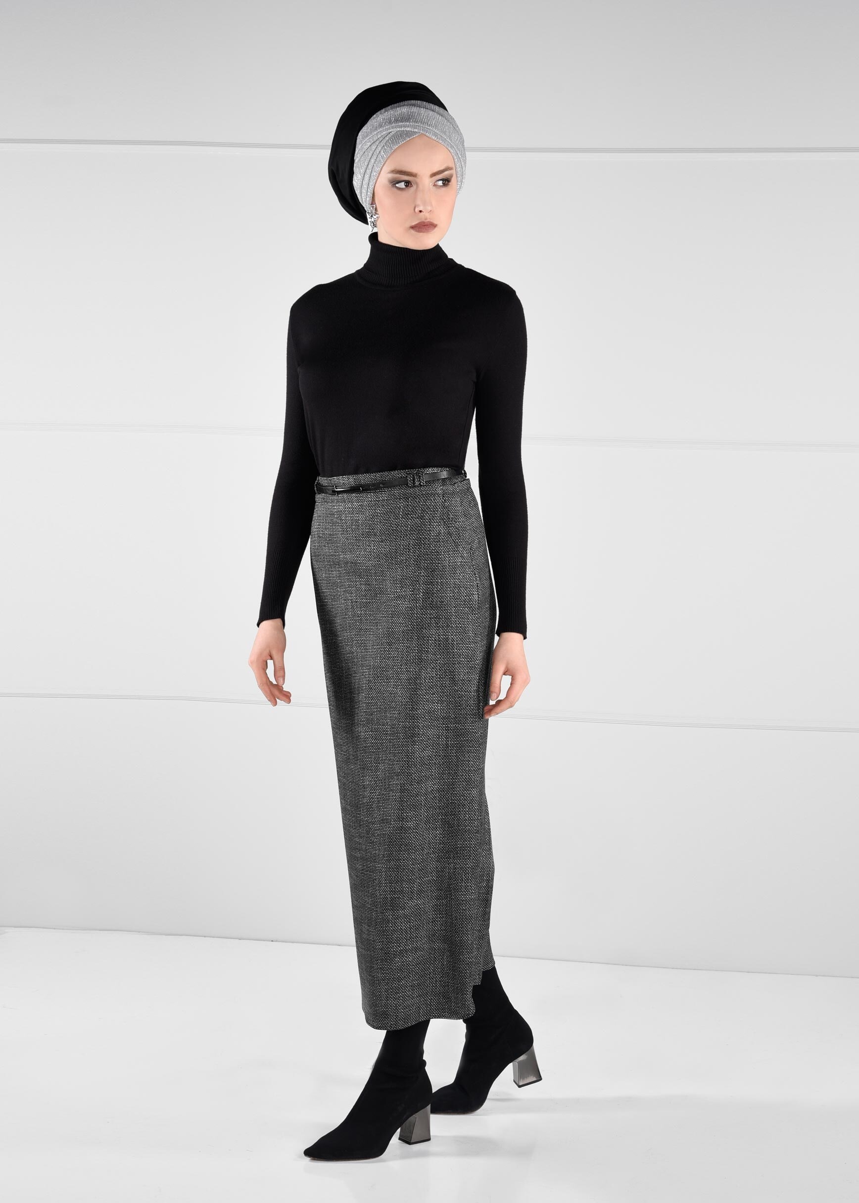 Tesettür giyim SİYAH YÜKSEK BEL ETEK 6145 