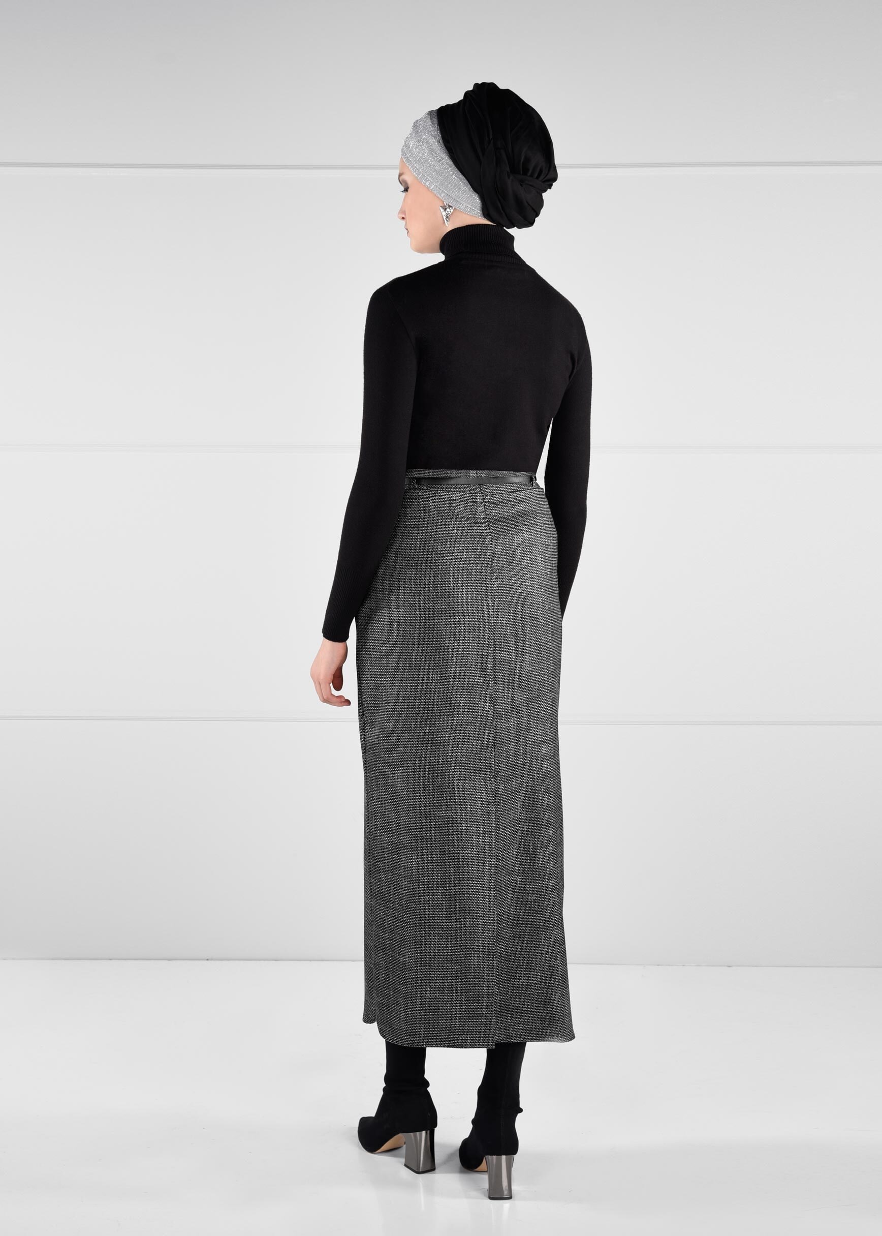 Tesettür giyim SİYAH YÜKSEK BEL ETEK 6145 