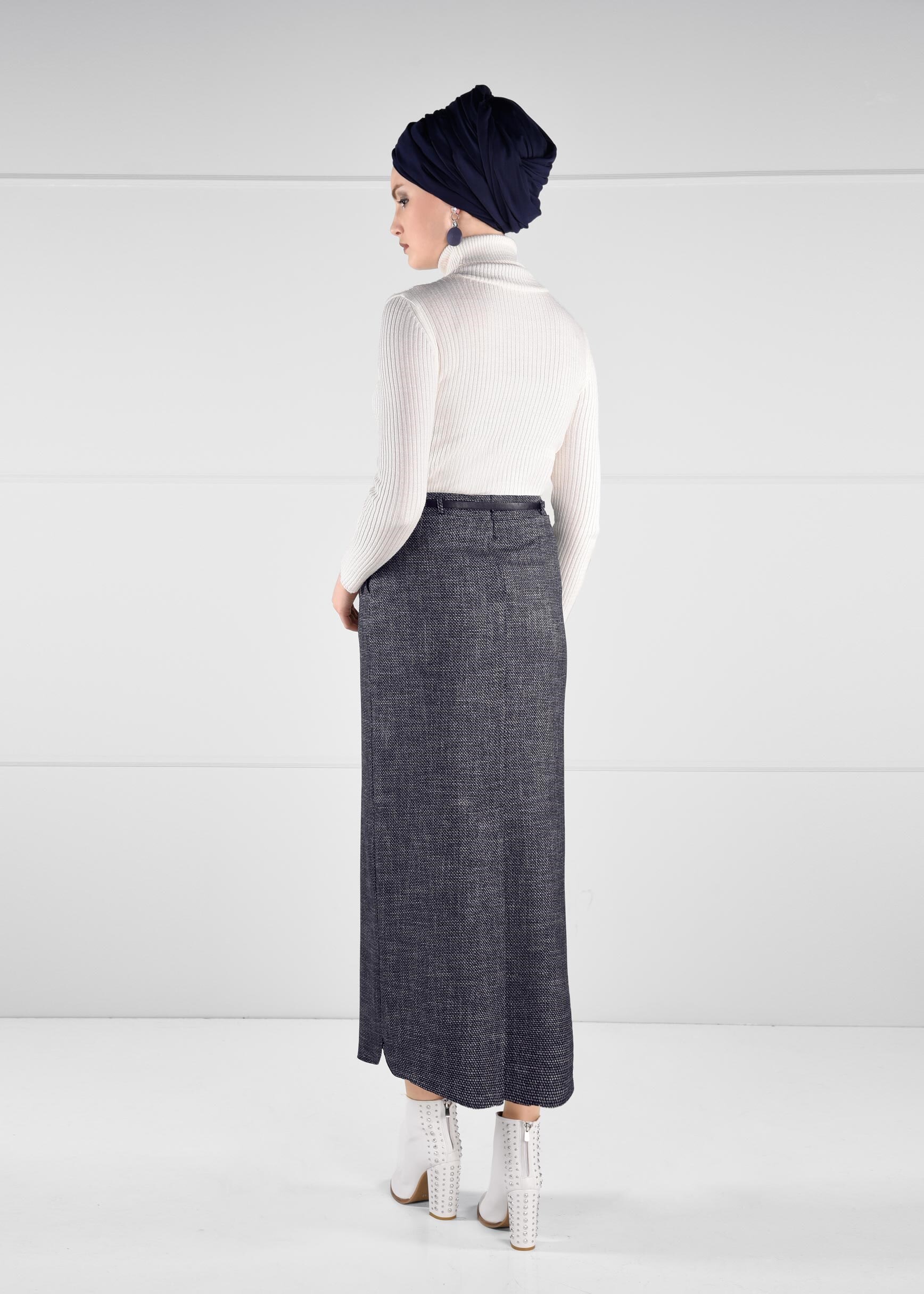 Tesettür giyim LACİVERT YÜKSEK BEL ETEK 6145 