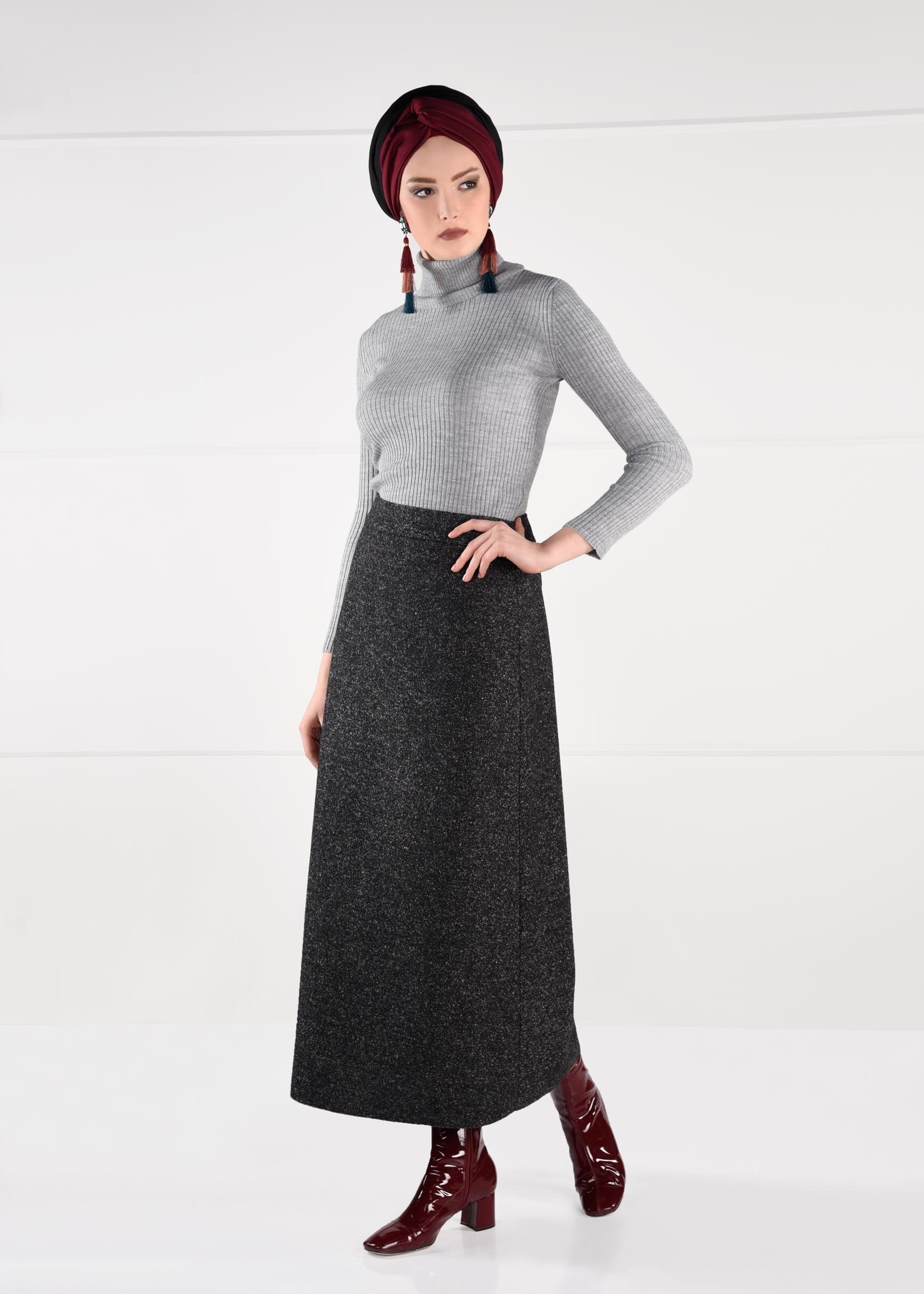 Tesettür giyim SİYAH YÜKSEK BEL ETEK 6146