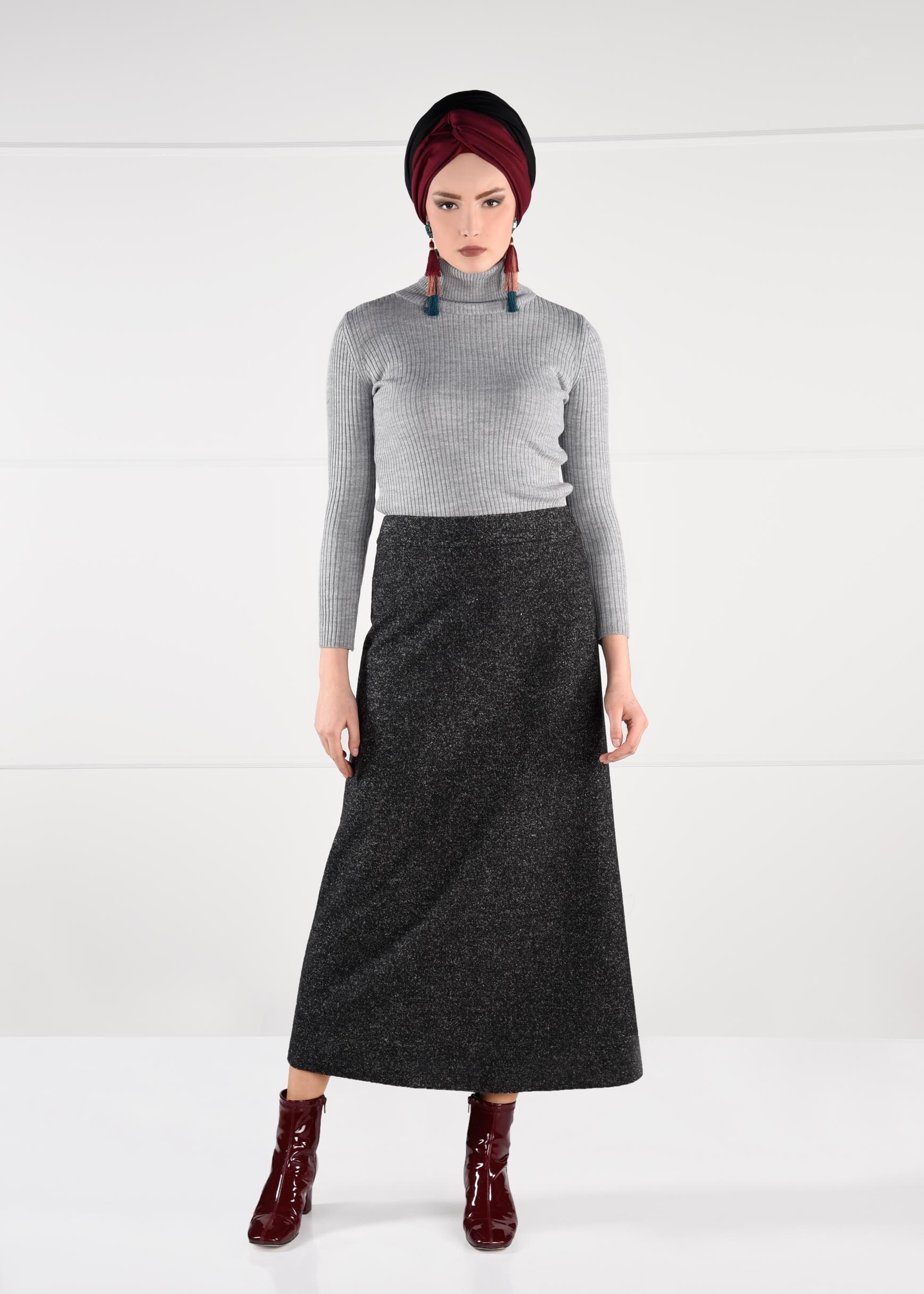 Tesettür giyim SİYAH YÜKSEK BEL ETEK 6146