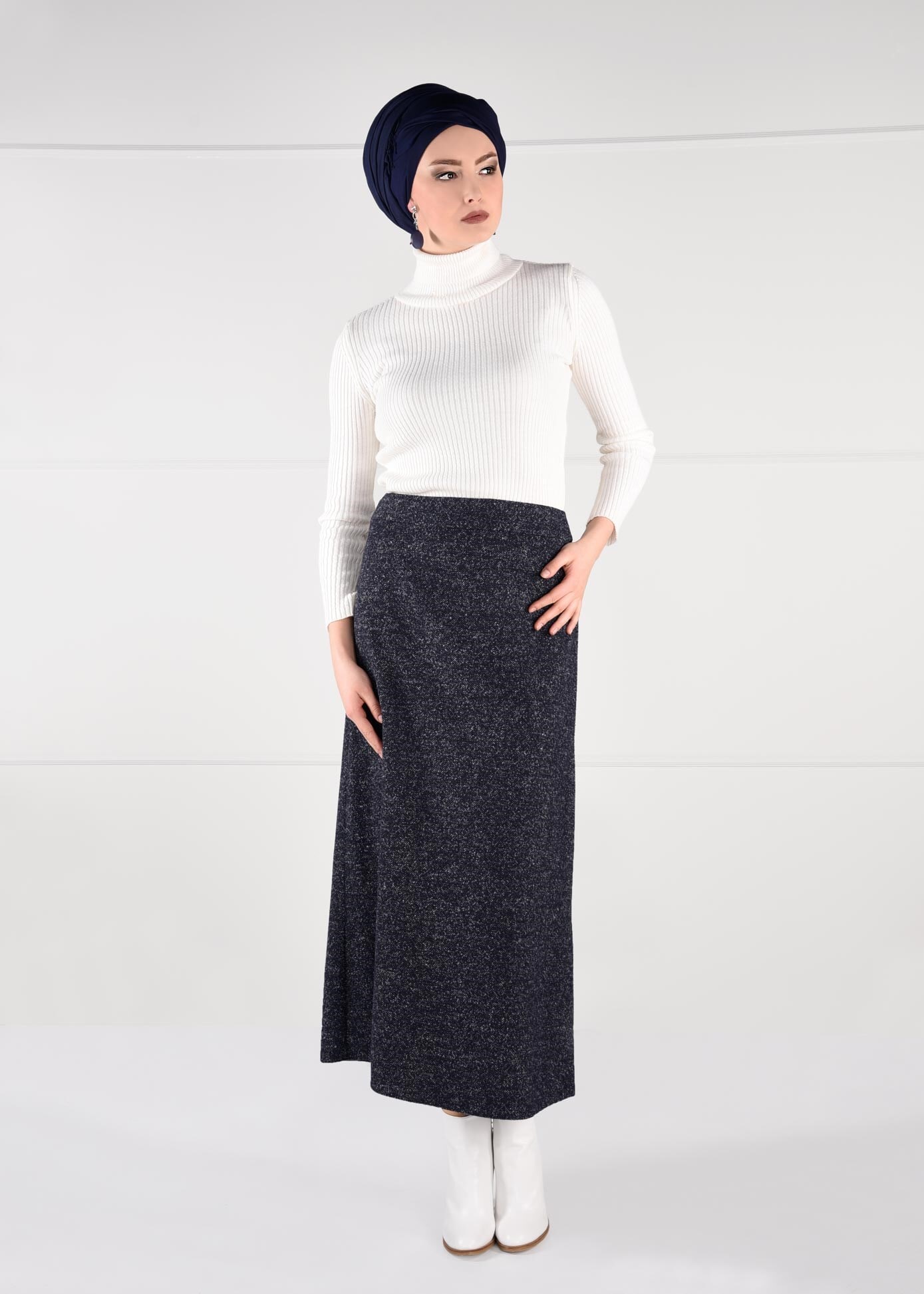 Tesettür giyim LACİVERT YÜKSEK BEL ETEK 6146