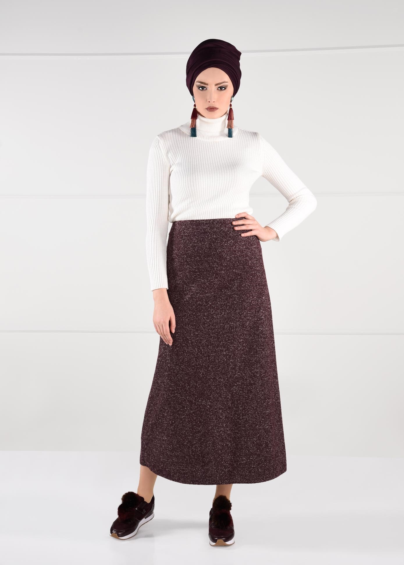 Tesettür giyim MÜRDÜM YÜKSEK BEL ETEK 6146